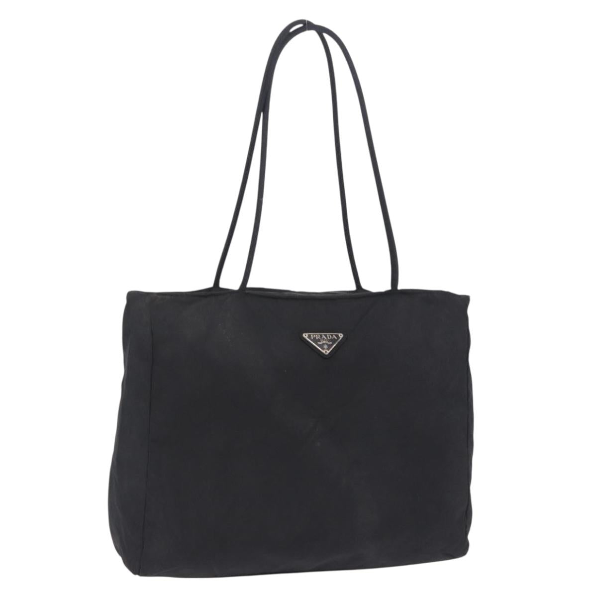 PRADA Tote Bag Nylon Black Silver Auth 201137