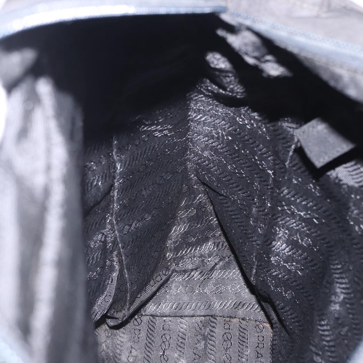 PRADA Tote Bag Nylon Black Silver Auth 201137