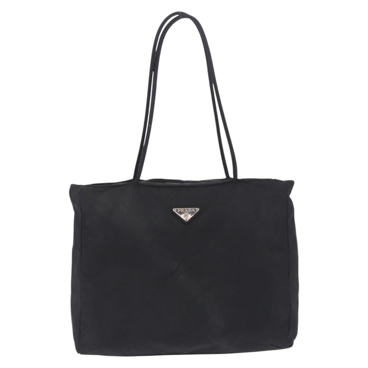 PRADA Tote Bag Nylon Black Silver Auth 201137