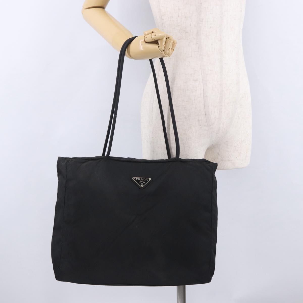 PRADA Tote Bag Nylon Black Silver Auth 201137