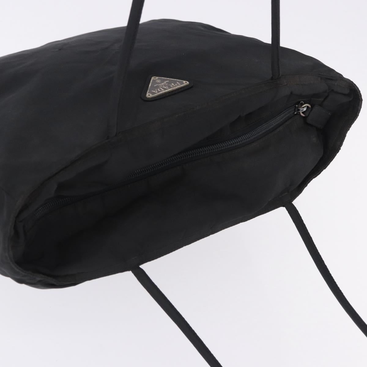 PRADA Tote Bag Nylon Black Silver Auth 201137