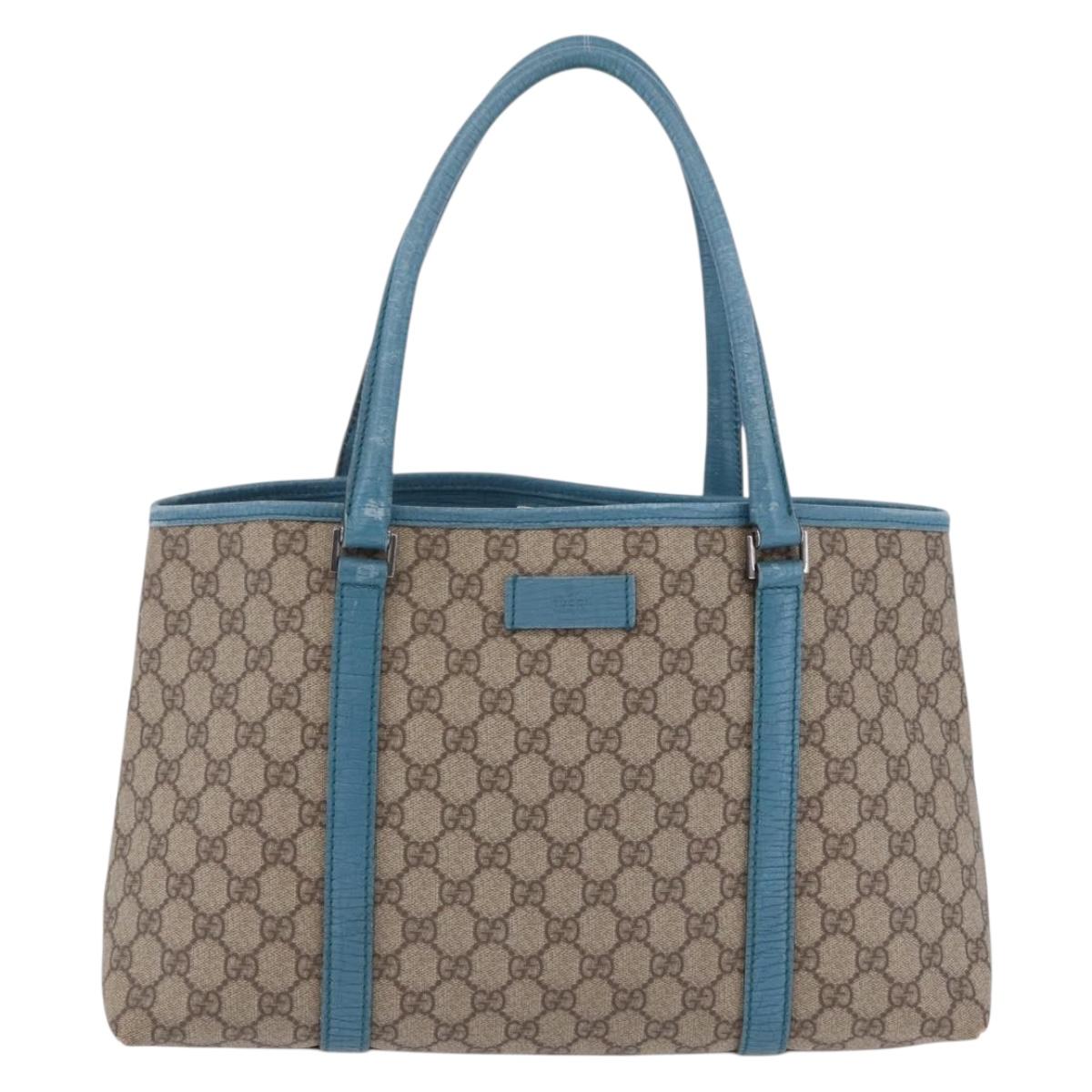 GUCCI GG Supreme Tote Bag PVC Beige Blue 114595 Auth 201138