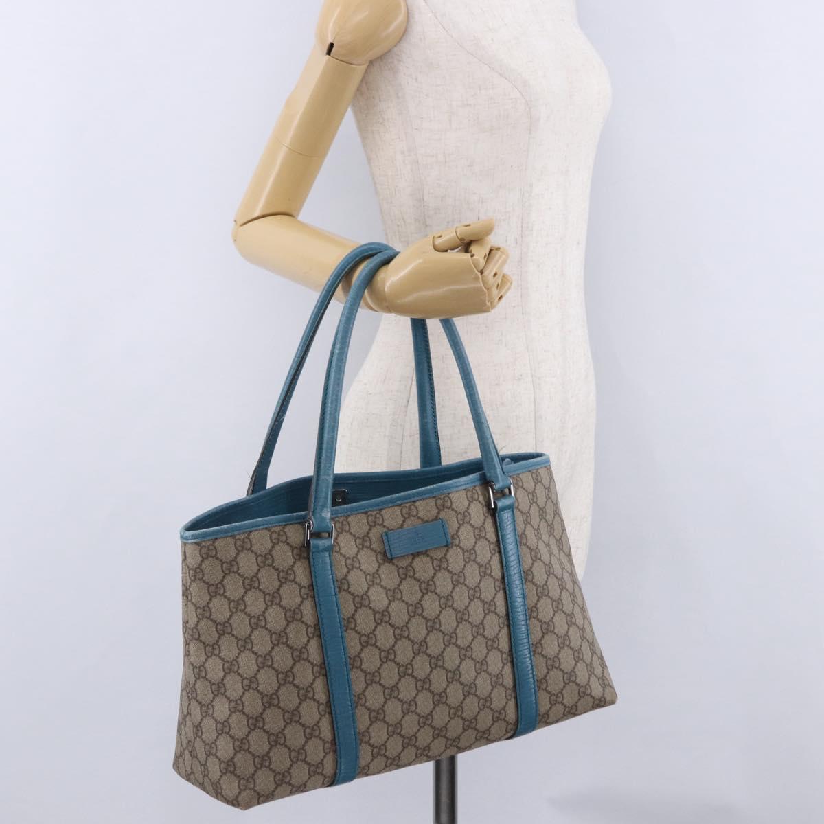 GUCCI GG Supreme Tote Bag PVC Beige Blue 114595 Auth 201138