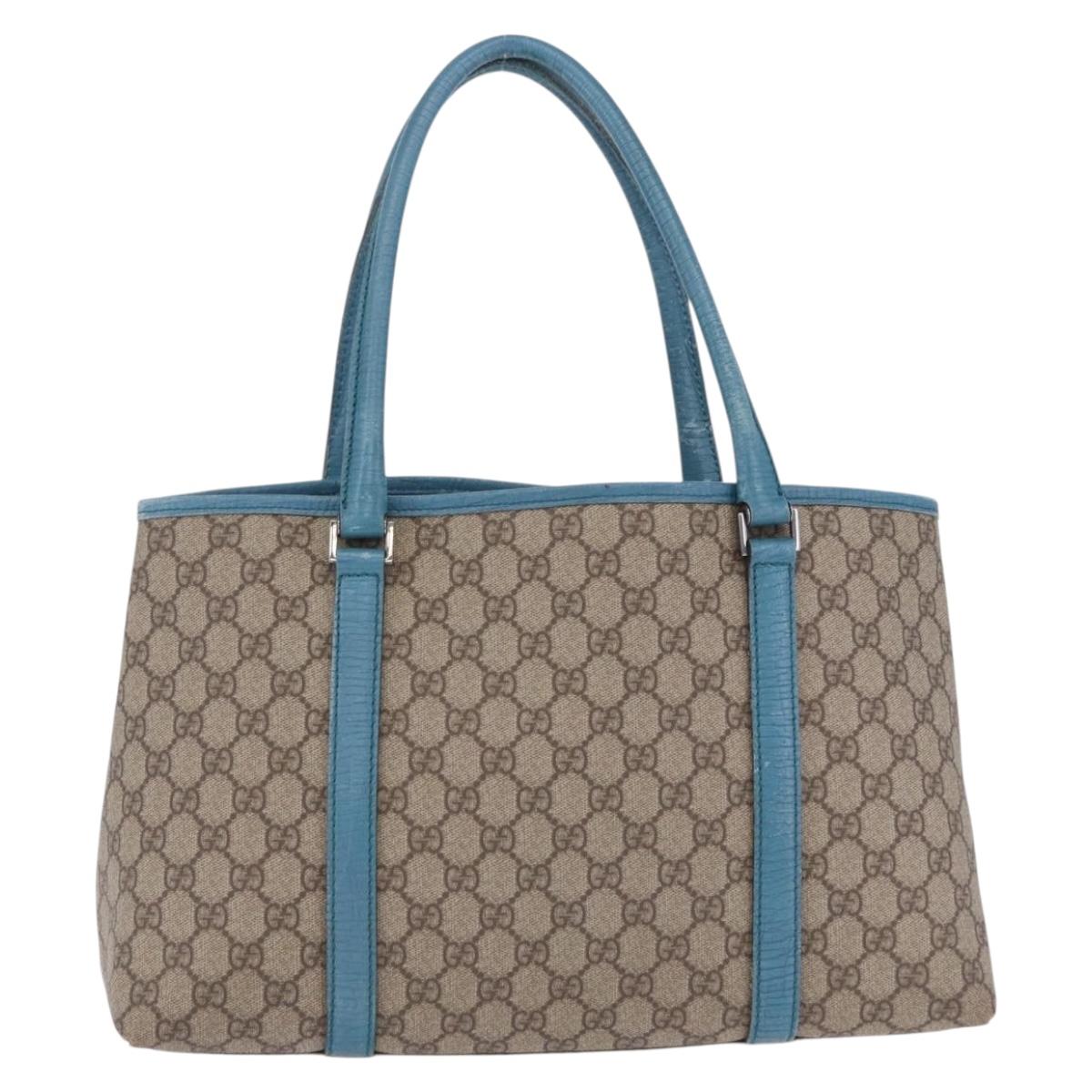 GUCCI GG Supreme Tote Bag PVC Beige Blue 114595 Auth 201138