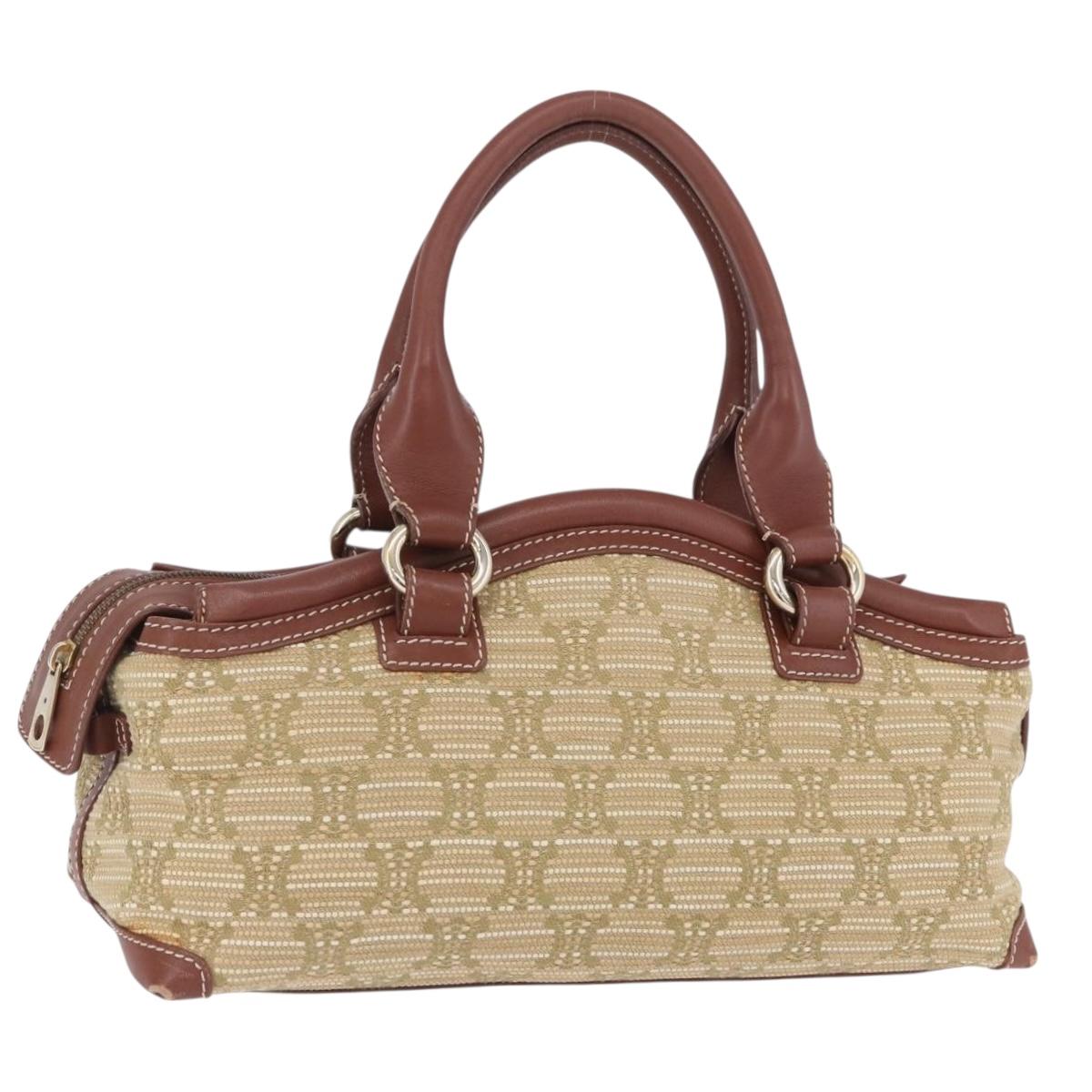CELINE Hand Bag Canvas Beige Gold Tone Auth 201139A