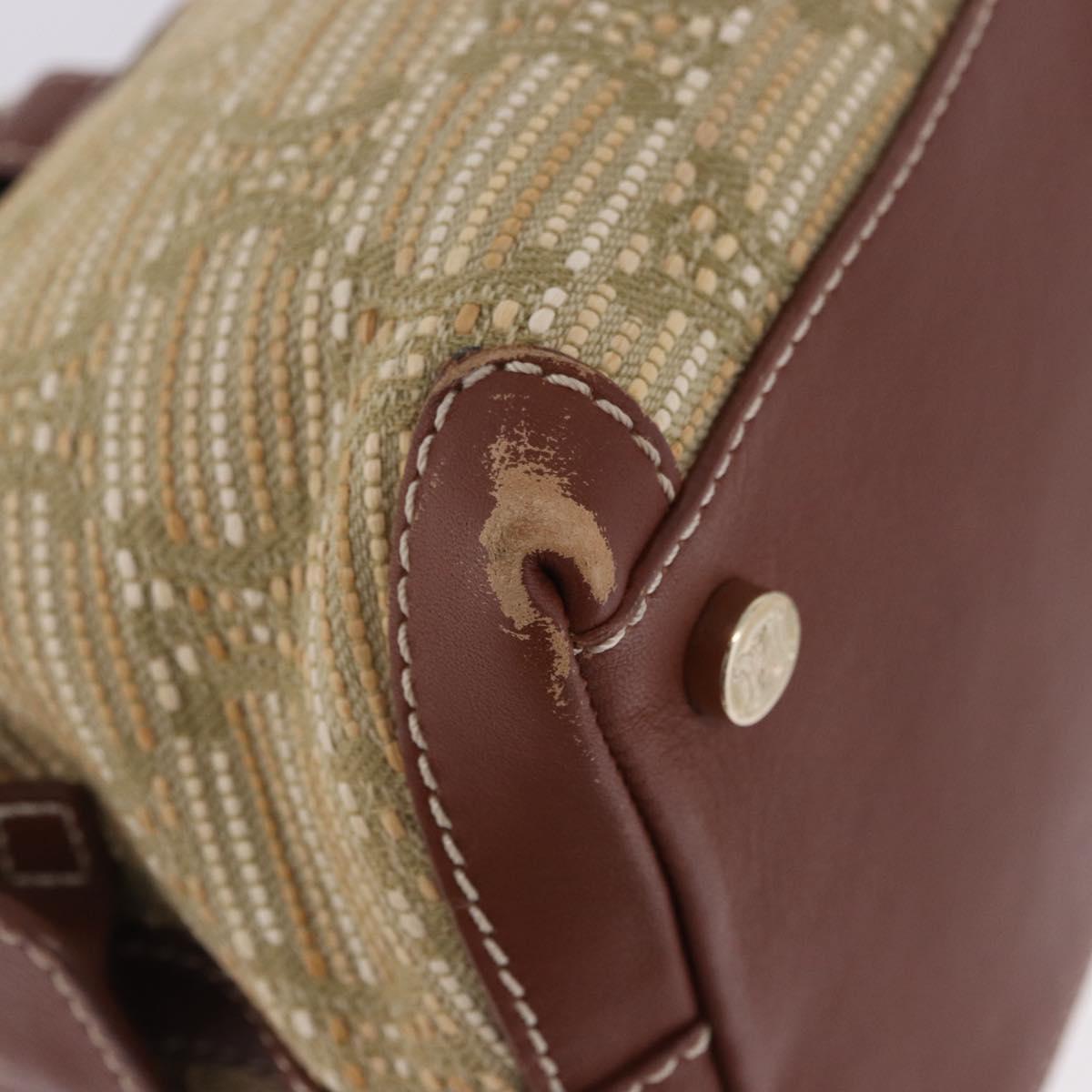 CELINE Hand Bag Canvas Beige Gold Tone Auth 201139A