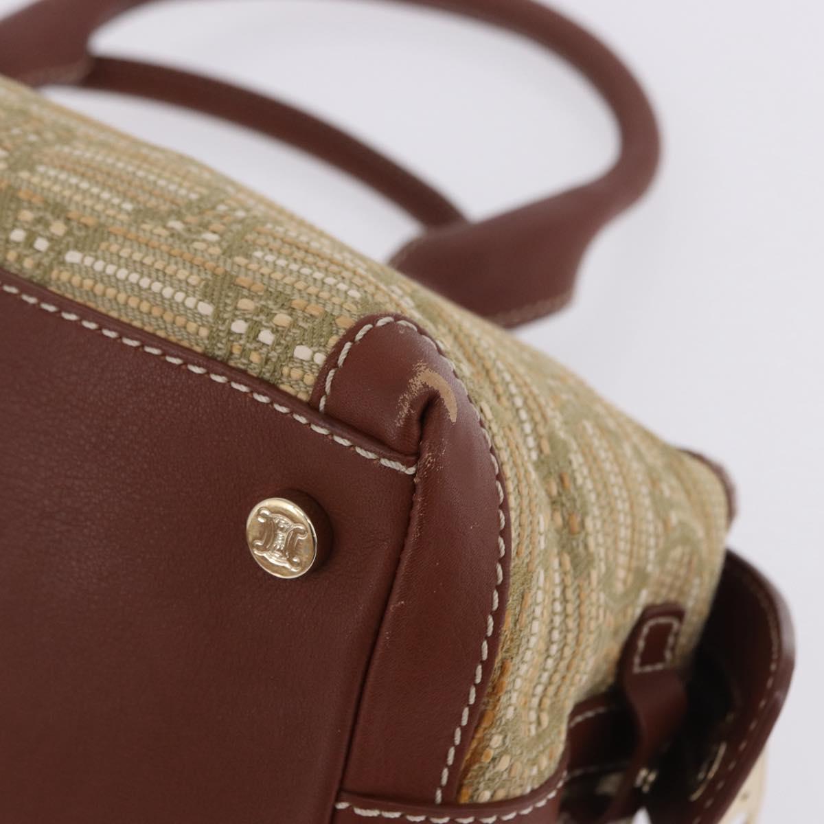 CELINE Hand Bag Canvas Beige Gold Tone Auth 201139A