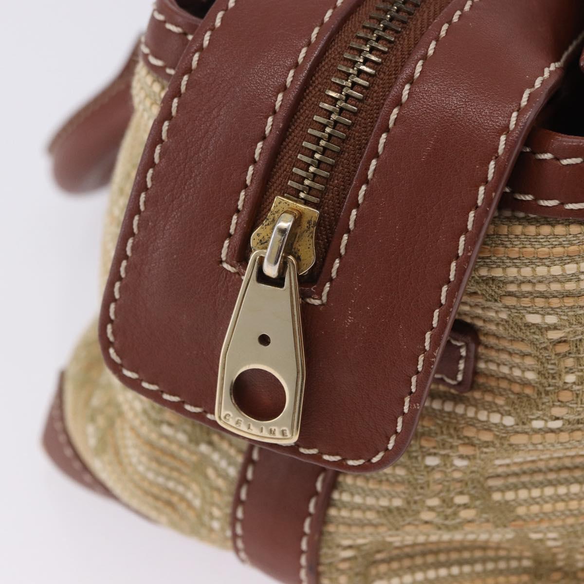 CELINE Hand Bag Canvas Beige Gold Tone Auth 201139A