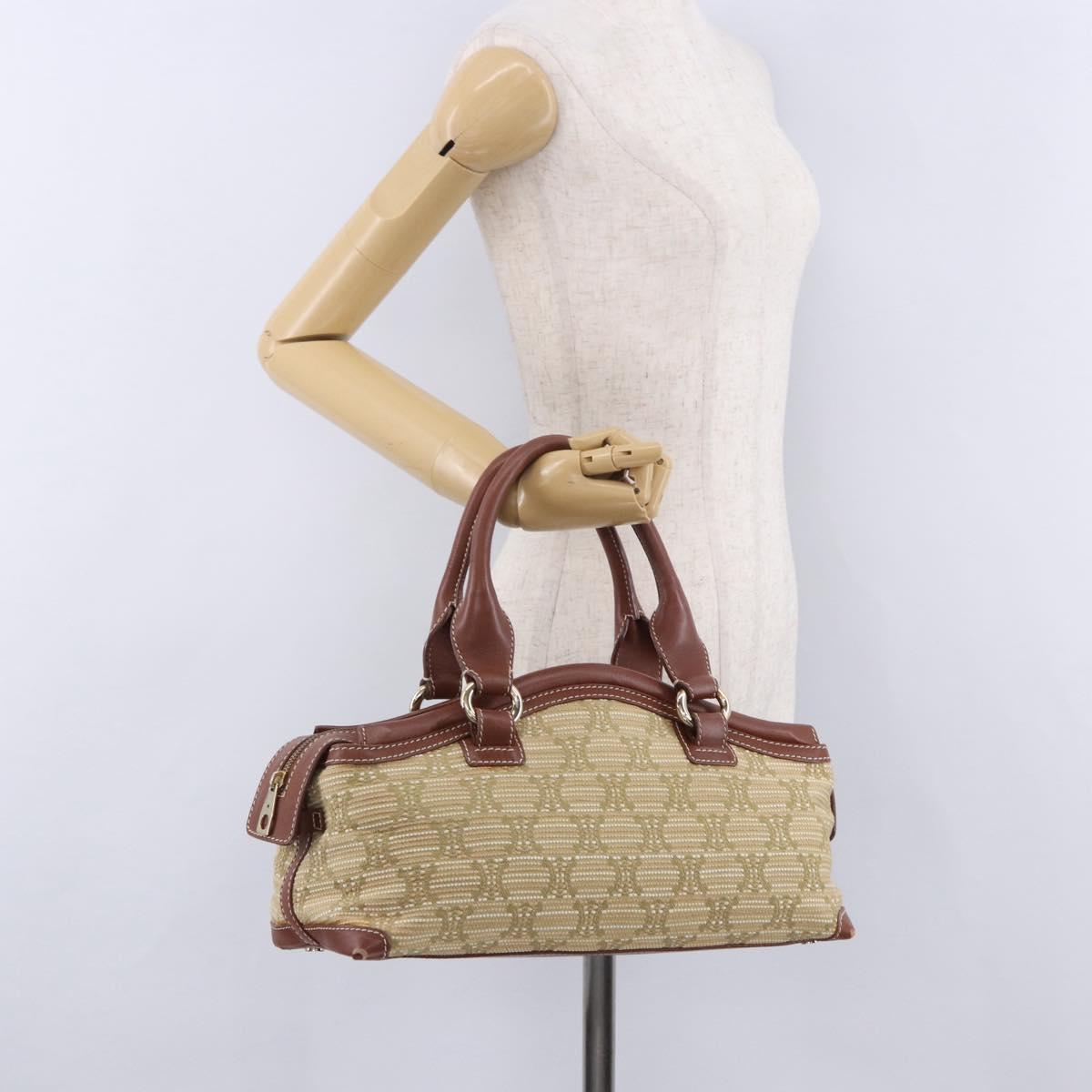 CELINE Hand Bag Canvas Beige Gold Tone Auth 201139A