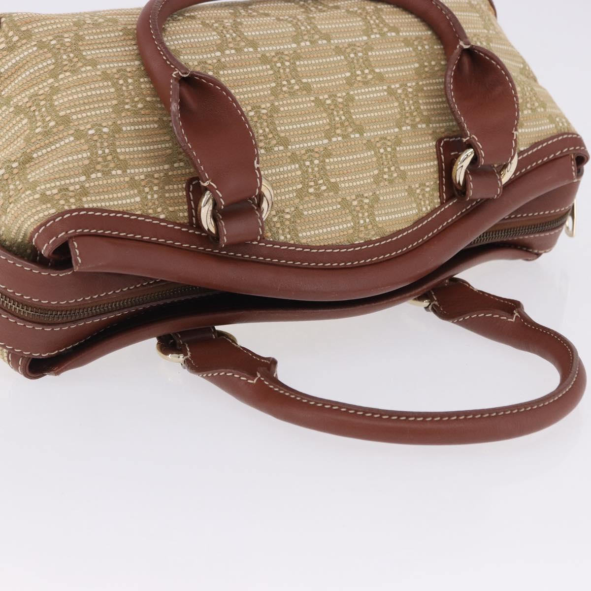 CELINE Hand Bag Canvas Beige Gold Tone Auth 201139A