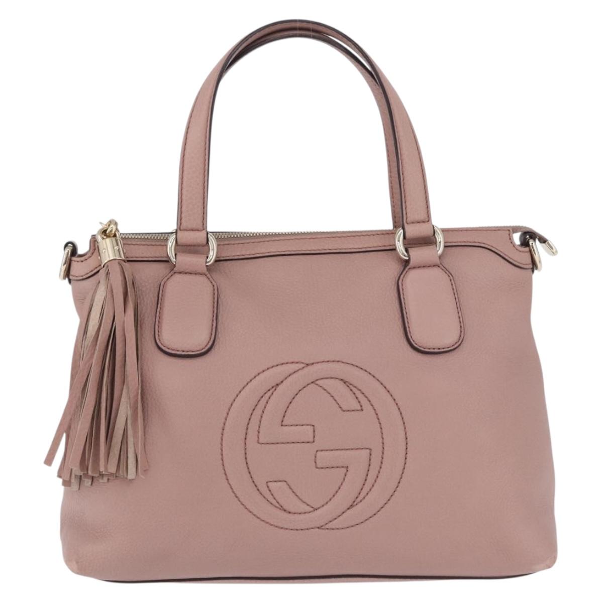 GUCCI Soho Hand Bag Leather Pink Gold Tone 308362 Auth 201141A