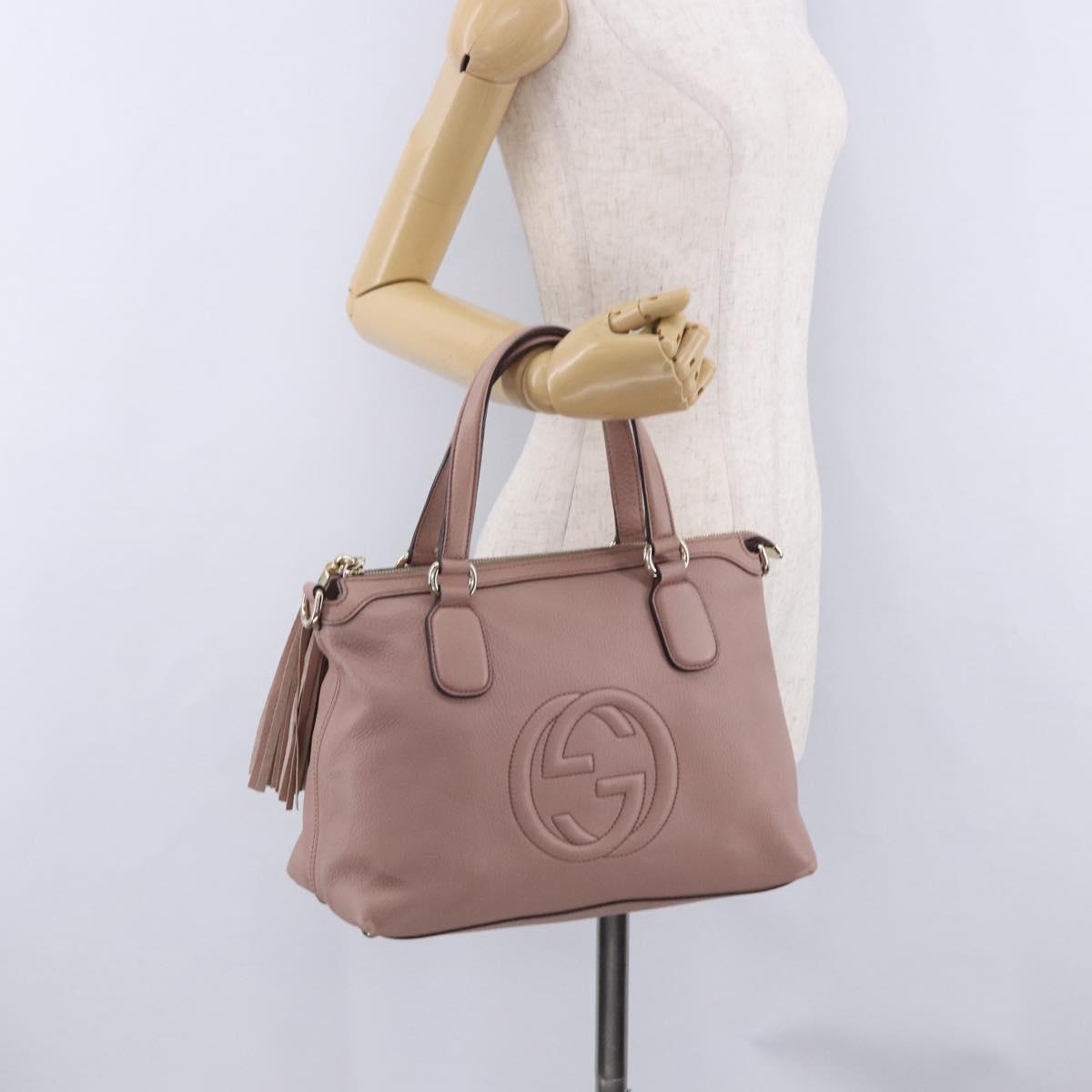 GUCCI Soho Hand Bag Leather Pink Gold Tone 308362 Auth 201141A