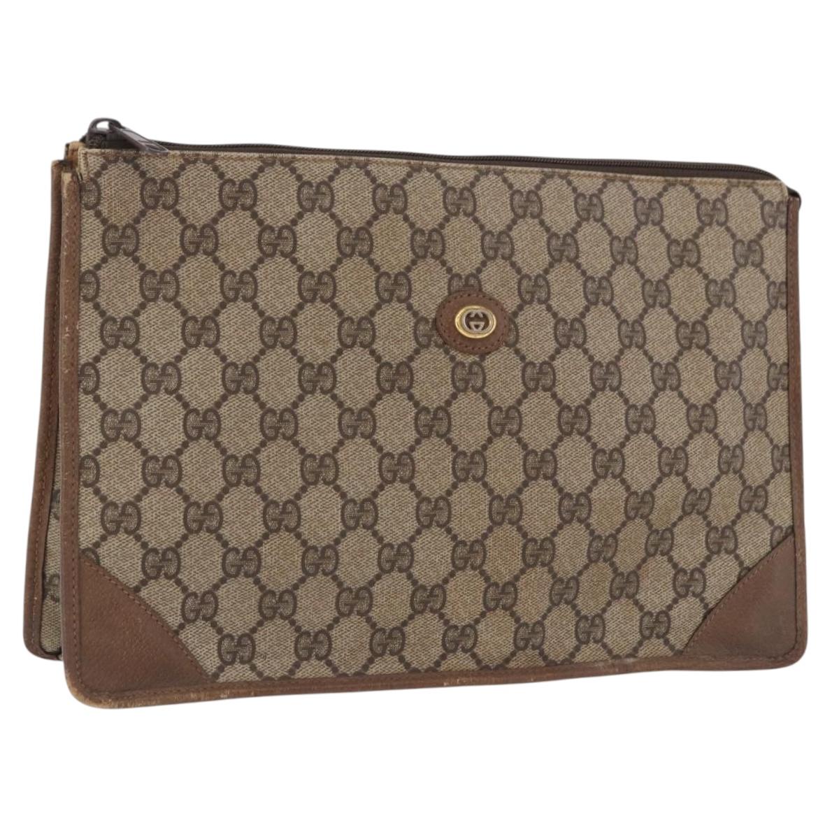 GUCCI GG Supreme Clutch Bag PVC Beige Gold Tone 89 01 029 Auth 201147