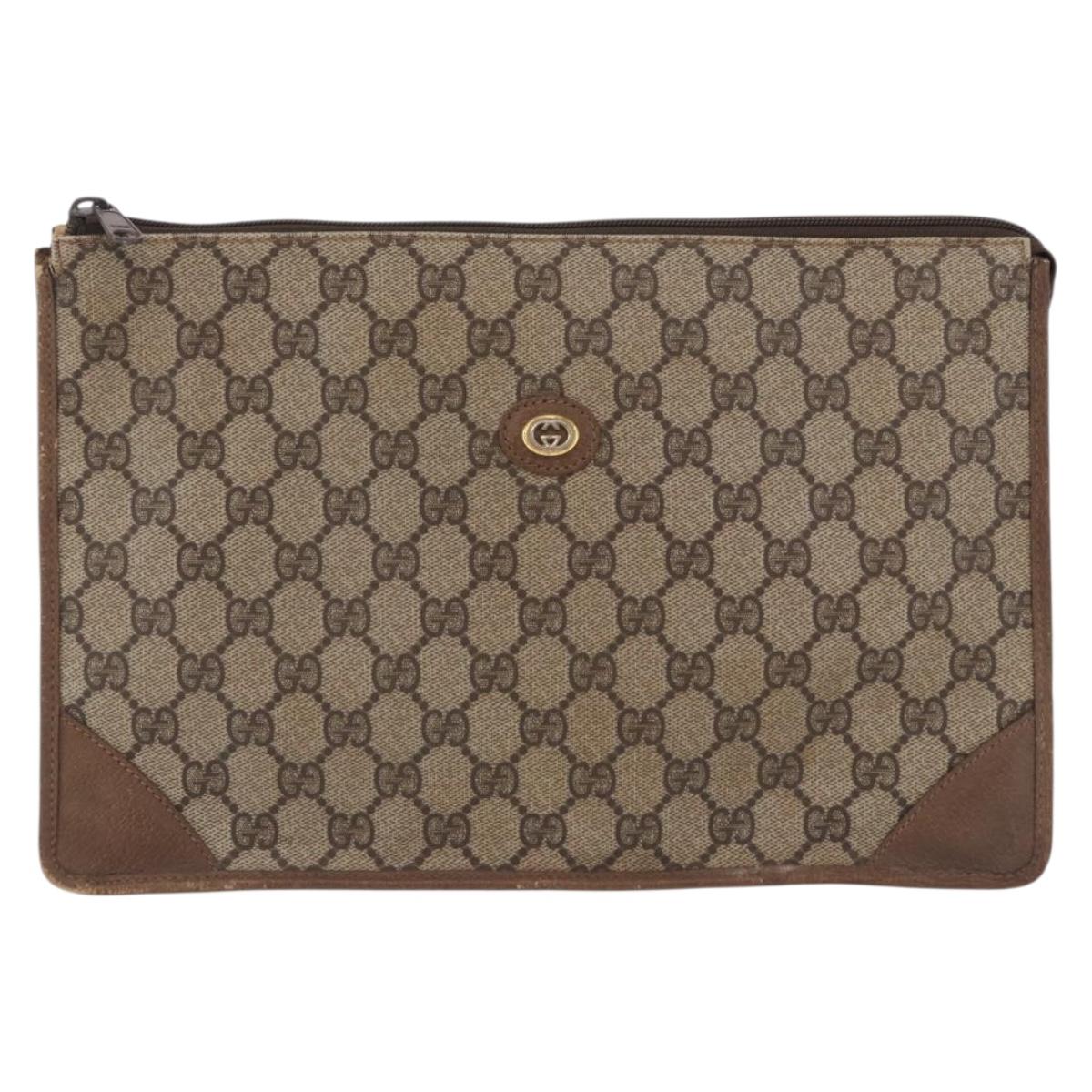 GUCCI GG Supreme Clutch Bag PVC Beige Gold Tone 89 01 029 Auth 201147