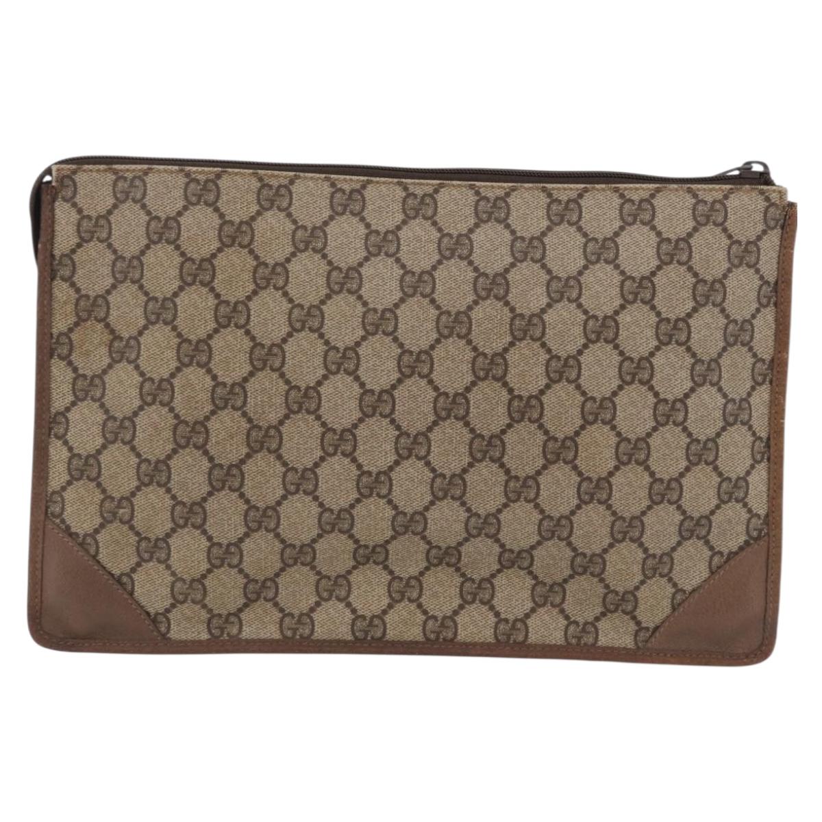 GUCCI GG Supreme Clutch Bag PVC Beige Gold Tone 89 01 029 Auth 201147