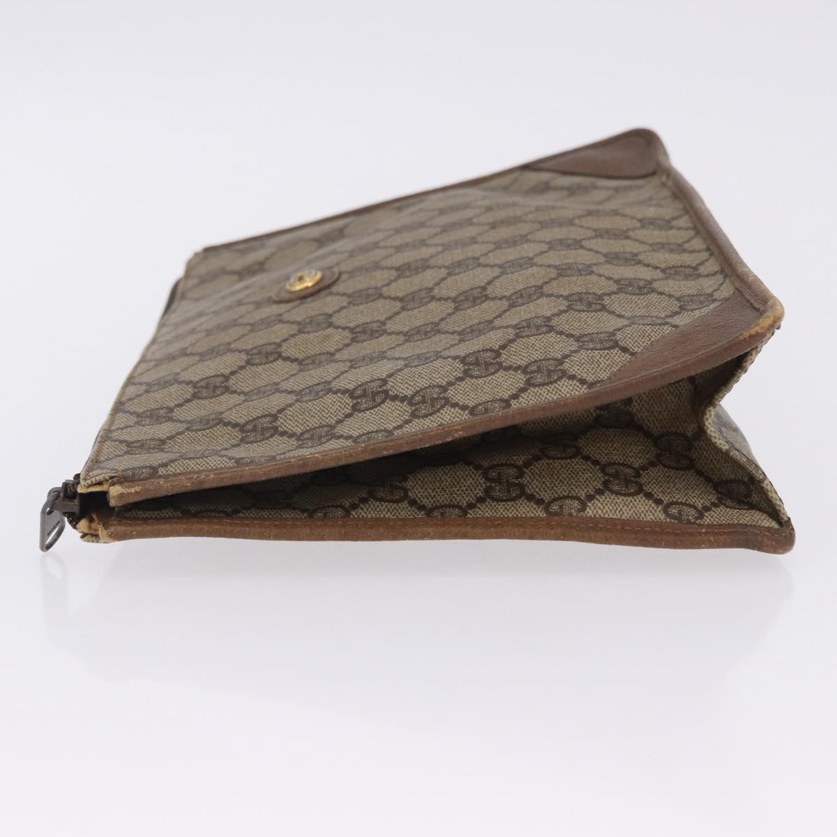 GUCCI GG Supreme Clutch Bag PVC Beige Gold Tone 89 01 029 Auth 201147