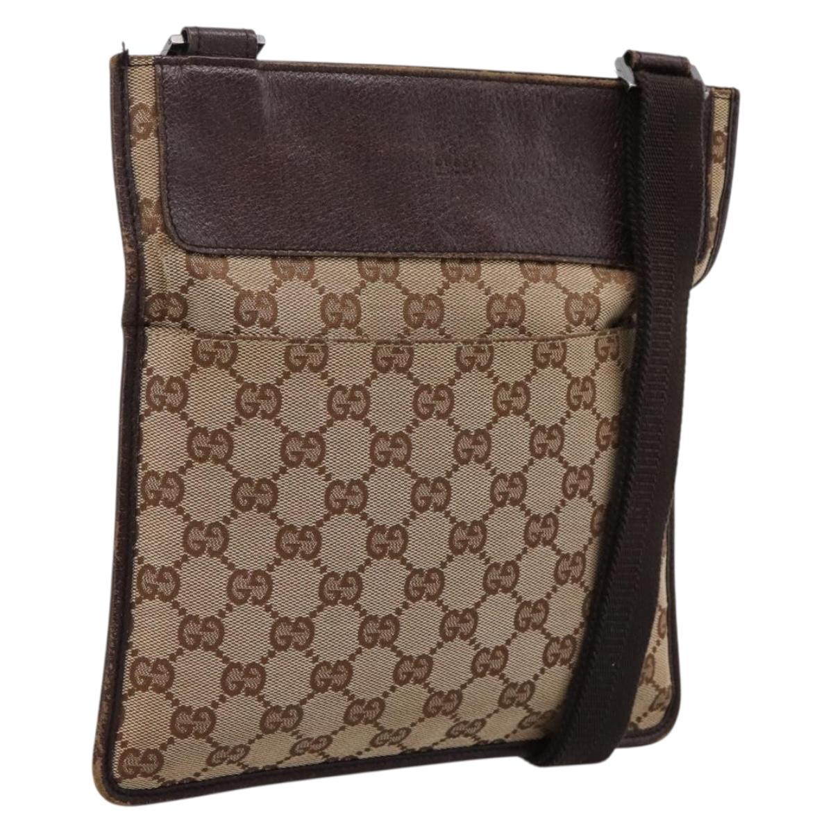 GUCCI GG Canvas Shoulder Bag Beige Silver 27639 Auth 201150