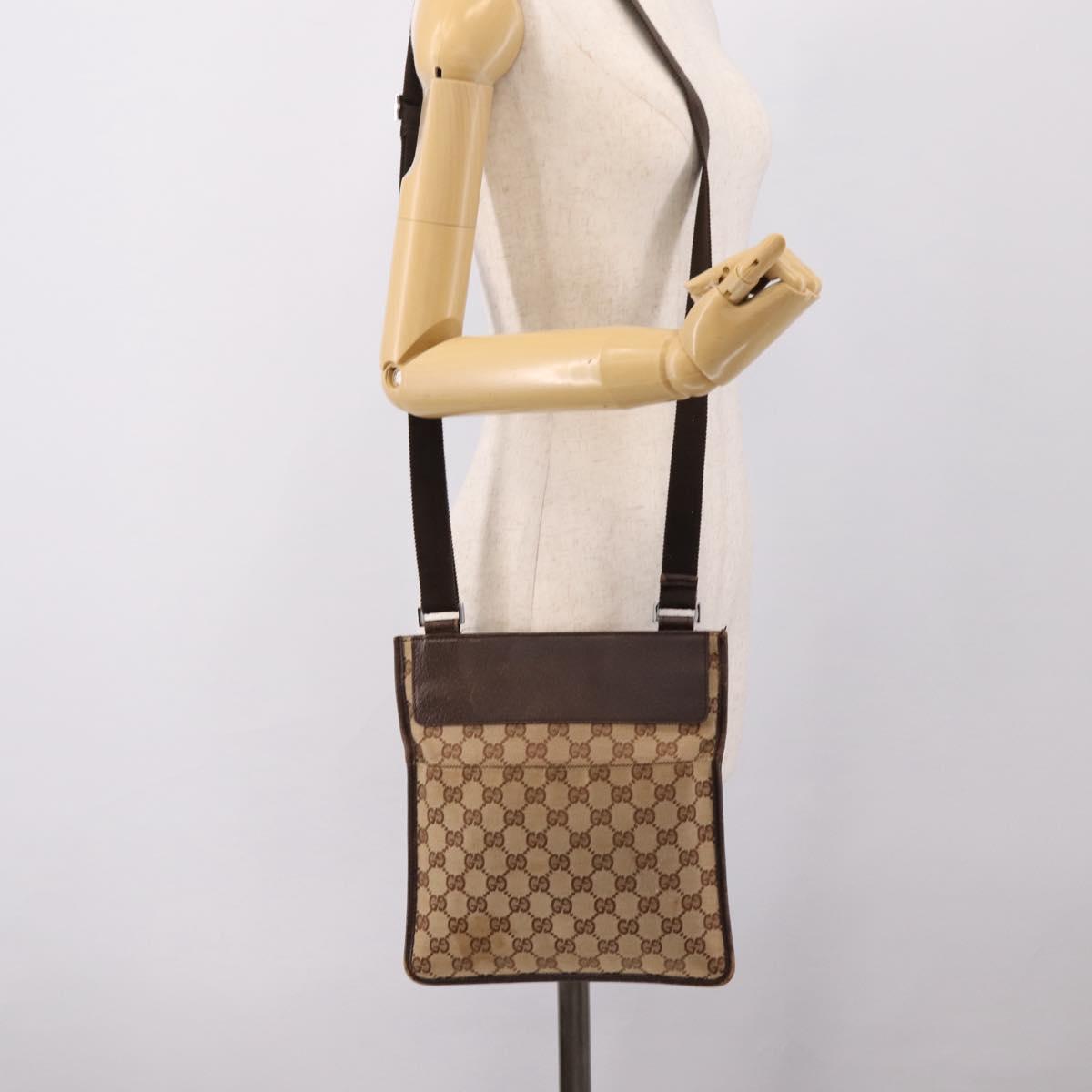 GUCCI GG Canvas Shoulder Bag Beige Silver 27639 Auth 201150