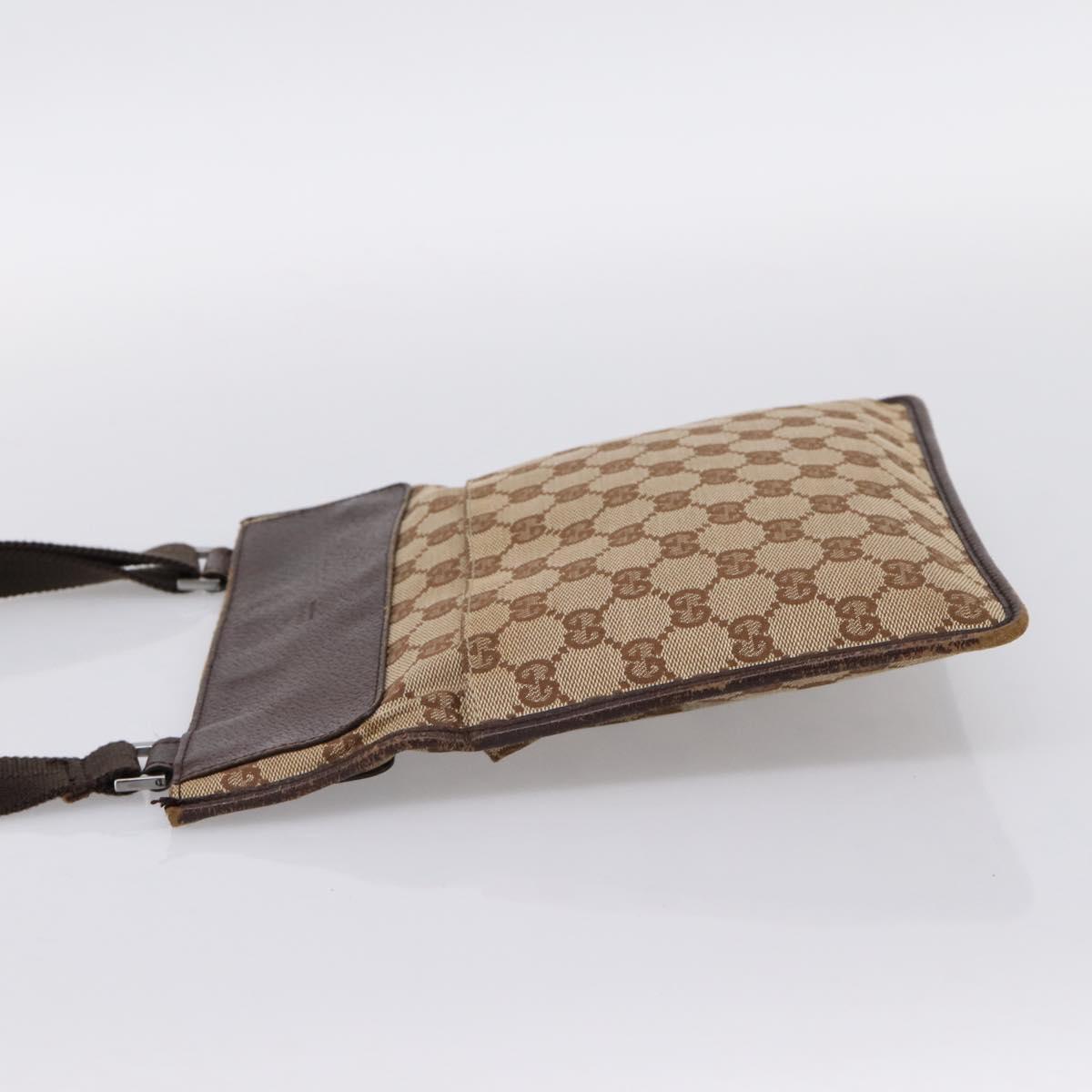 GUCCI GG Canvas Shoulder Bag Beige Silver 27639 Auth 201150