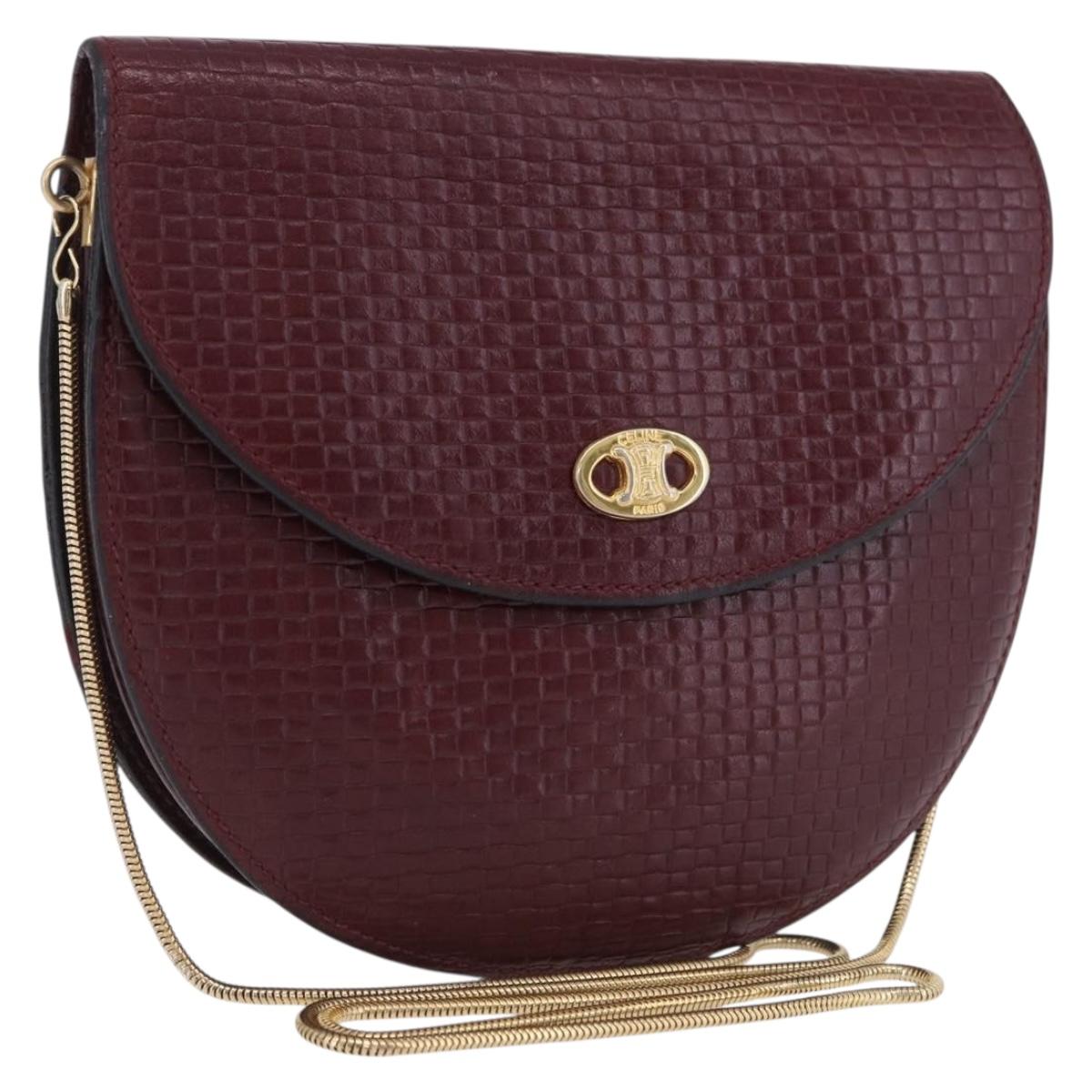 CELINE Shoulder Bag Leather Bordeaux Gold Tone Auth 201151A