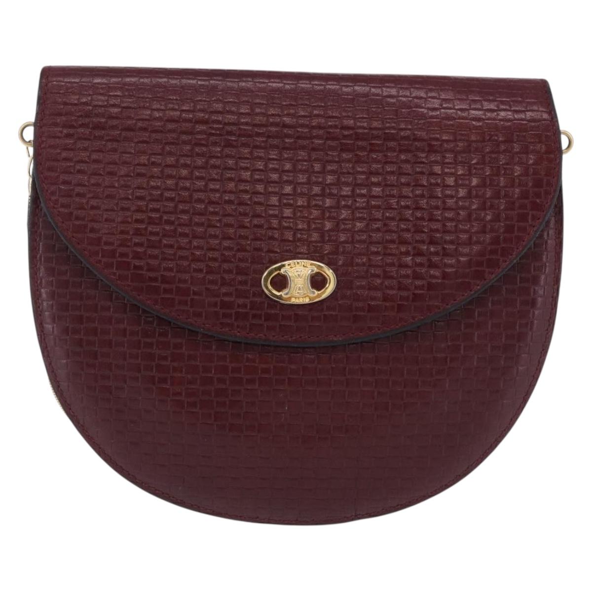 CELINE Shoulder Bag Leather Bordeaux Gold Tone Auth 201151A