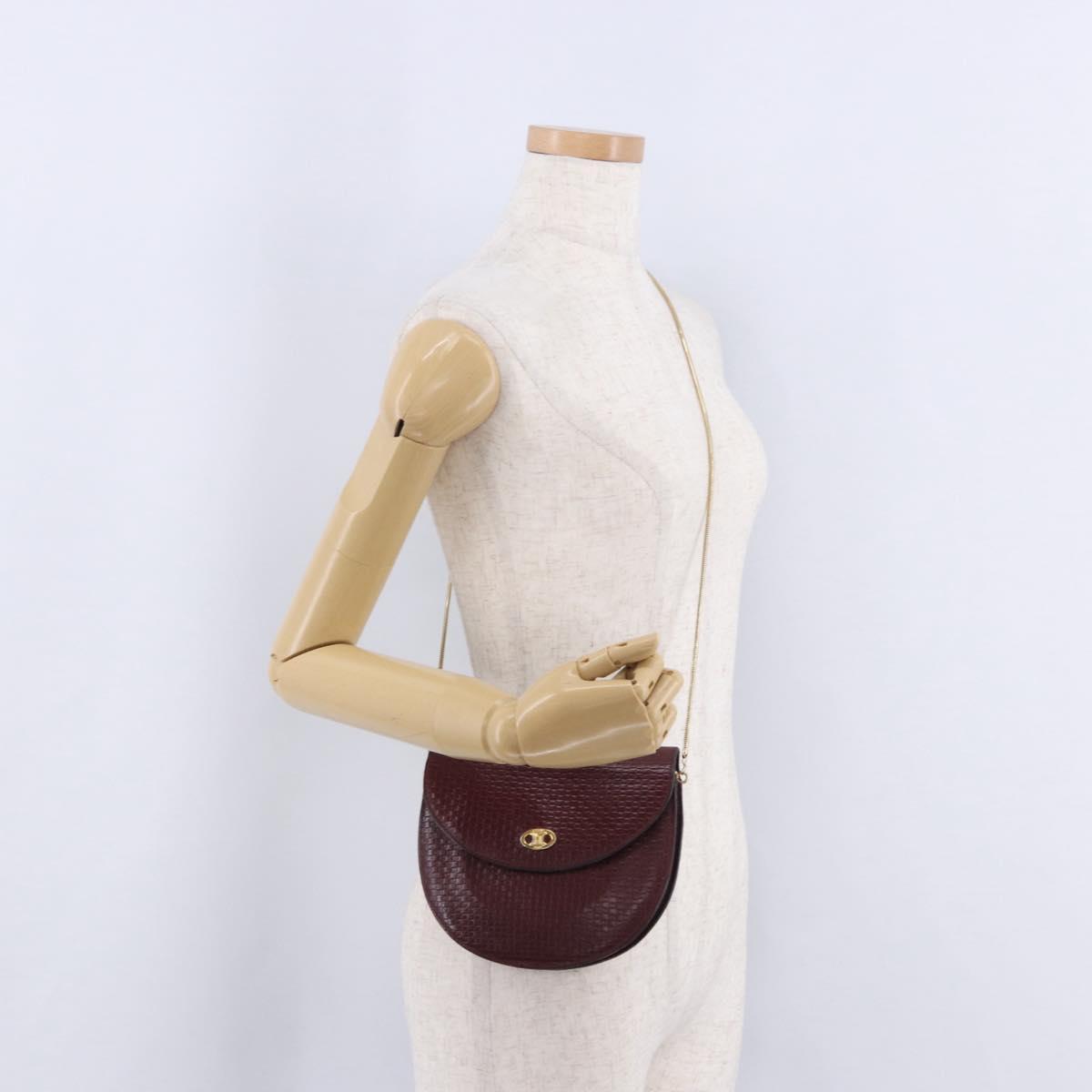 CELINE Shoulder Bag Leather Bordeaux Gold Tone Auth 201151A