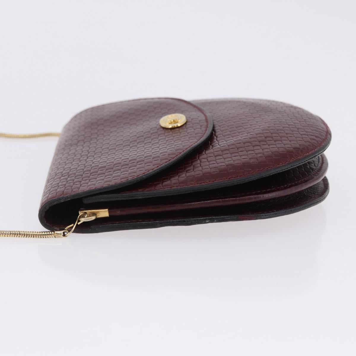 CELINE Shoulder Bag Leather Bordeaux Gold Tone Auth 201151A