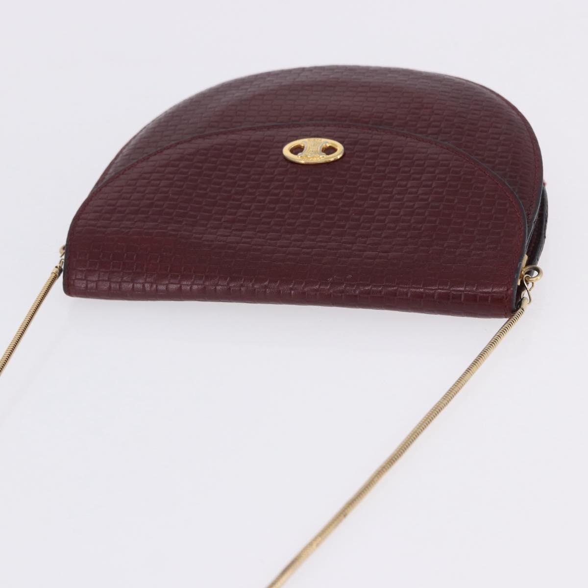 CELINE Shoulder Bag Leather Bordeaux Gold Tone Auth 201151A