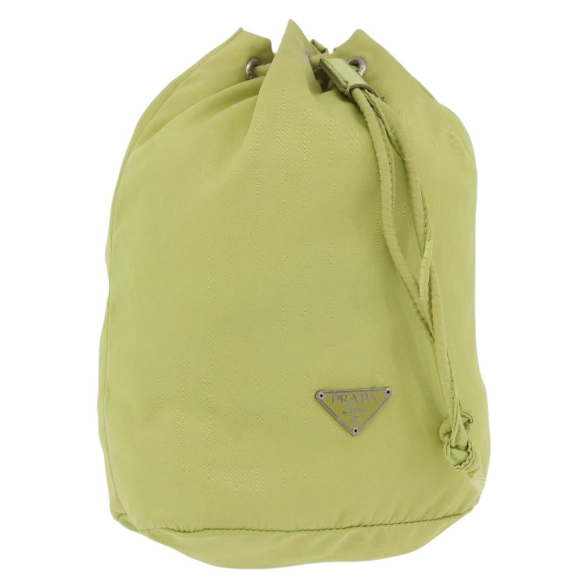 PRADA Purse Pouch Nylon LIme Green Silver Auth 201152A