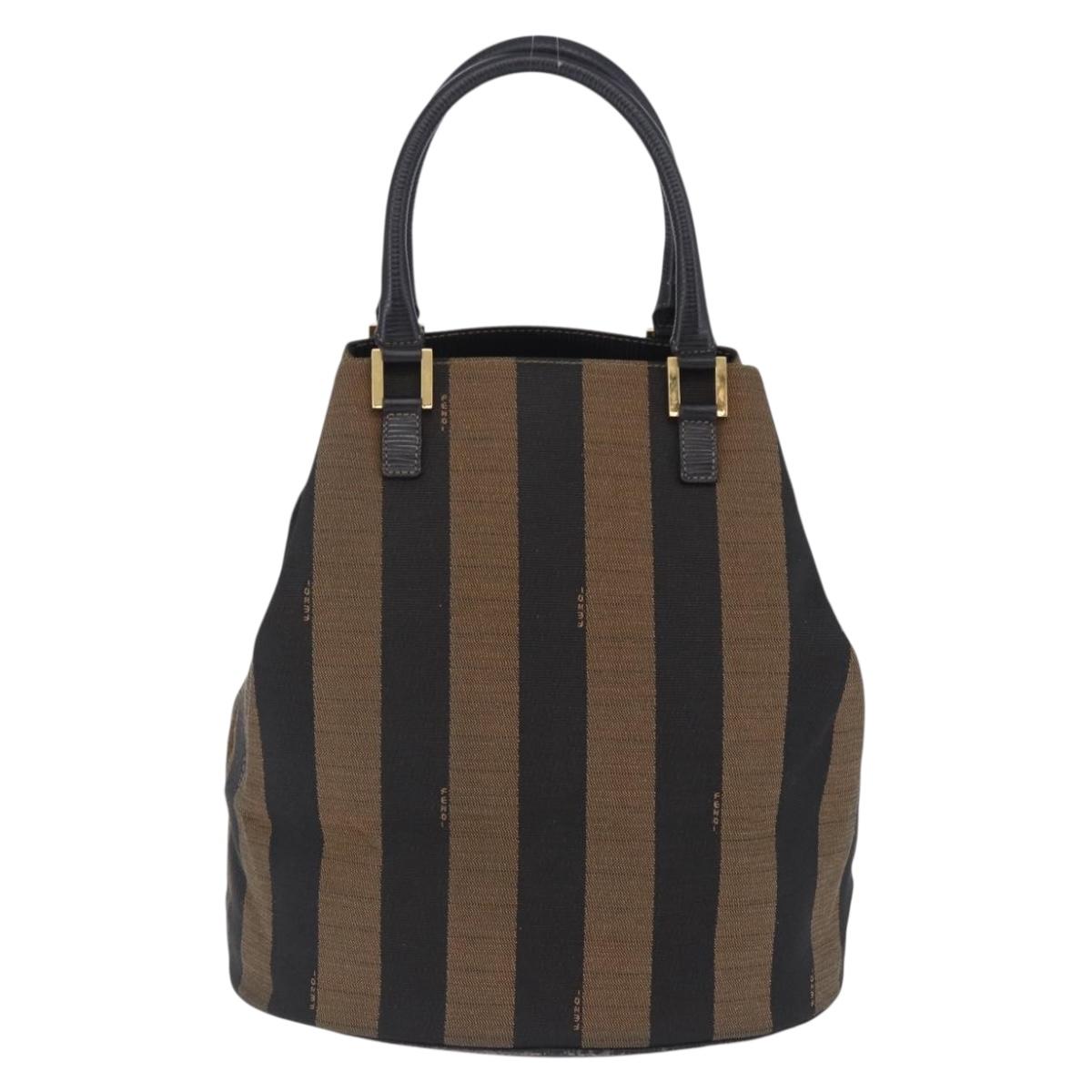 FENDI Pecan Canvas Tote Bag Brown Gold Tone Auth 201156