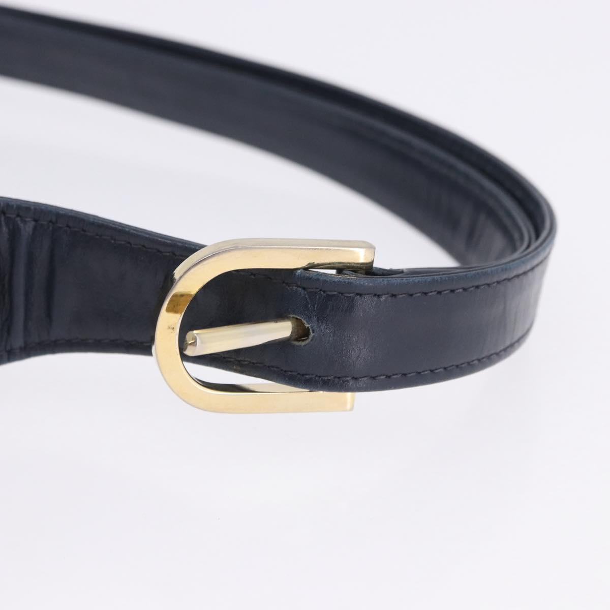 GUCCI Shoulder Bag Leather Navy Gold Tone Auth 201158