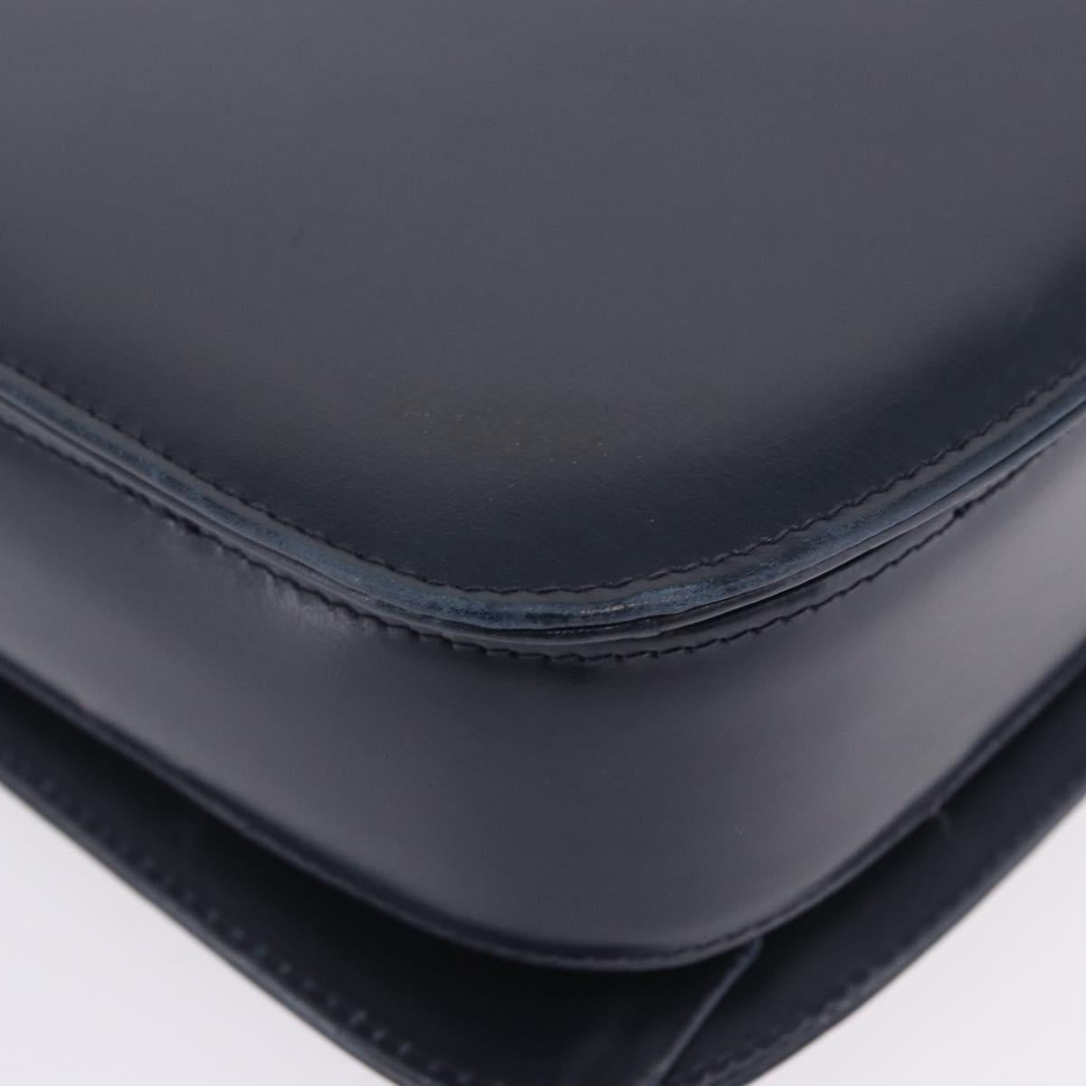 GUCCI Shoulder Bag Leather Navy Gold Tone Auth 201158