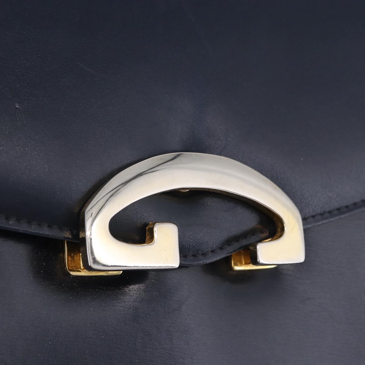 GUCCI Shoulder Bag Leather Navy Gold Tone Auth 201158