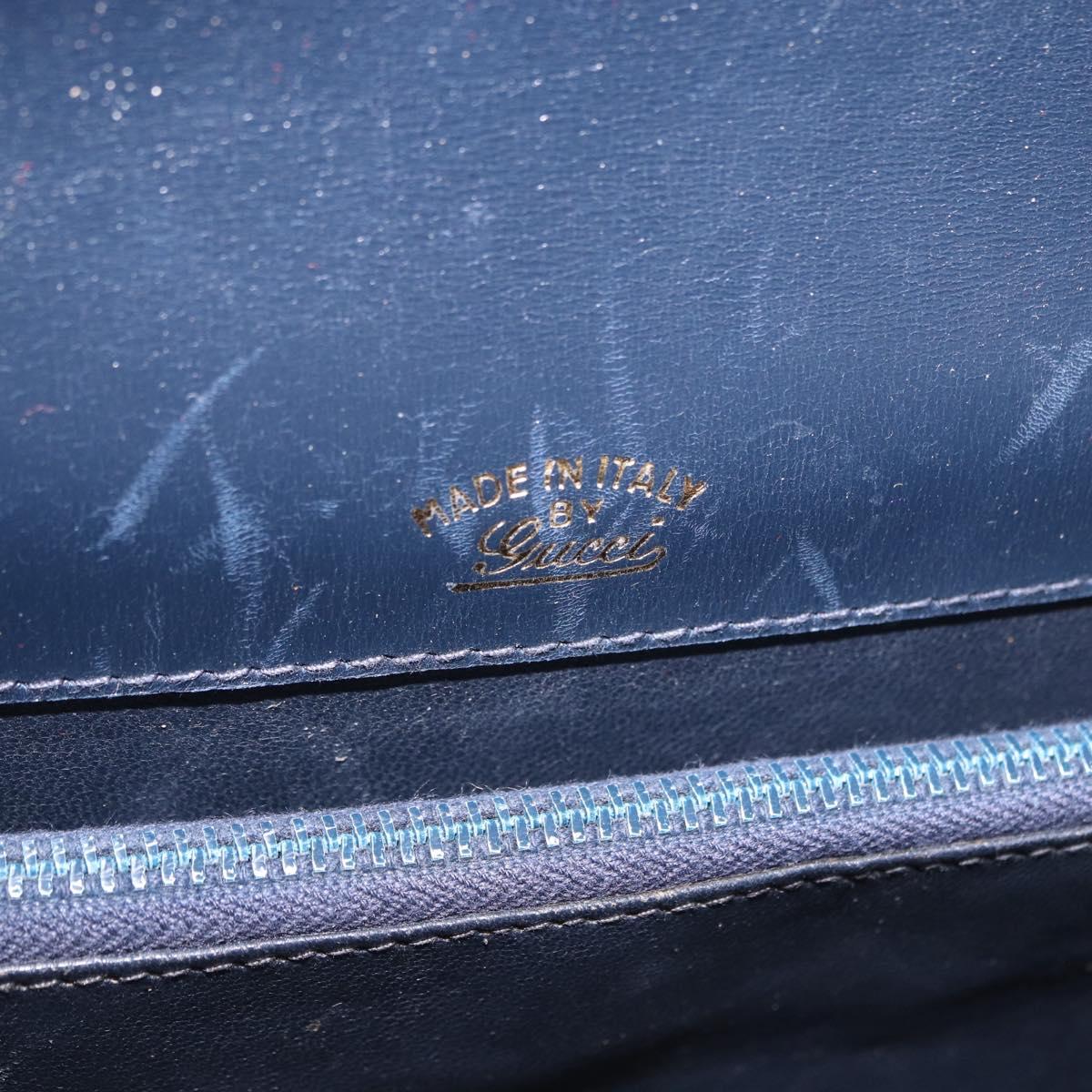 GUCCI Shoulder Bag Leather Navy Gold Tone Auth 201158
