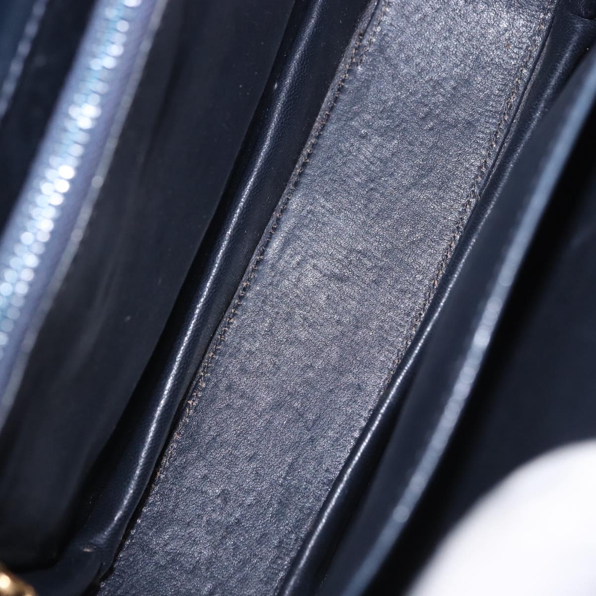 GUCCI Shoulder Bag Leather Navy Gold Tone Auth 201158