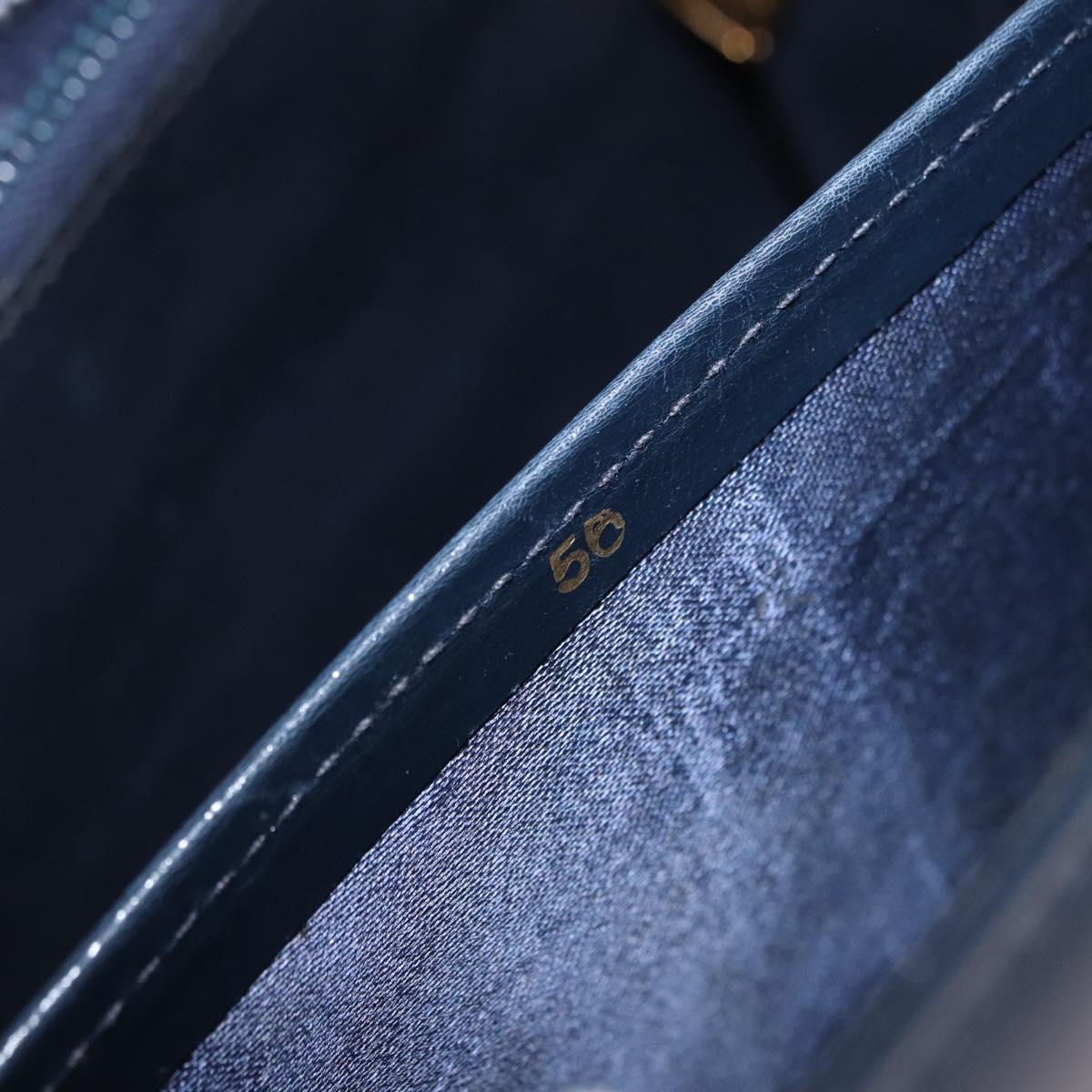 GUCCI Shoulder Bag Leather Navy Gold Tone Auth 201158