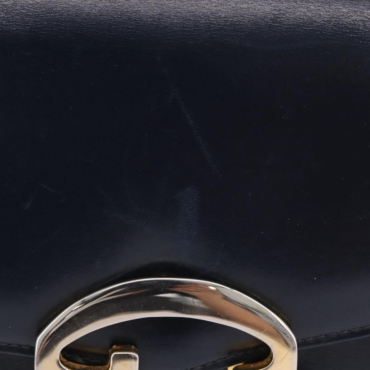 GUCCI Shoulder Bag Leather Navy Gold Tone Auth 201158