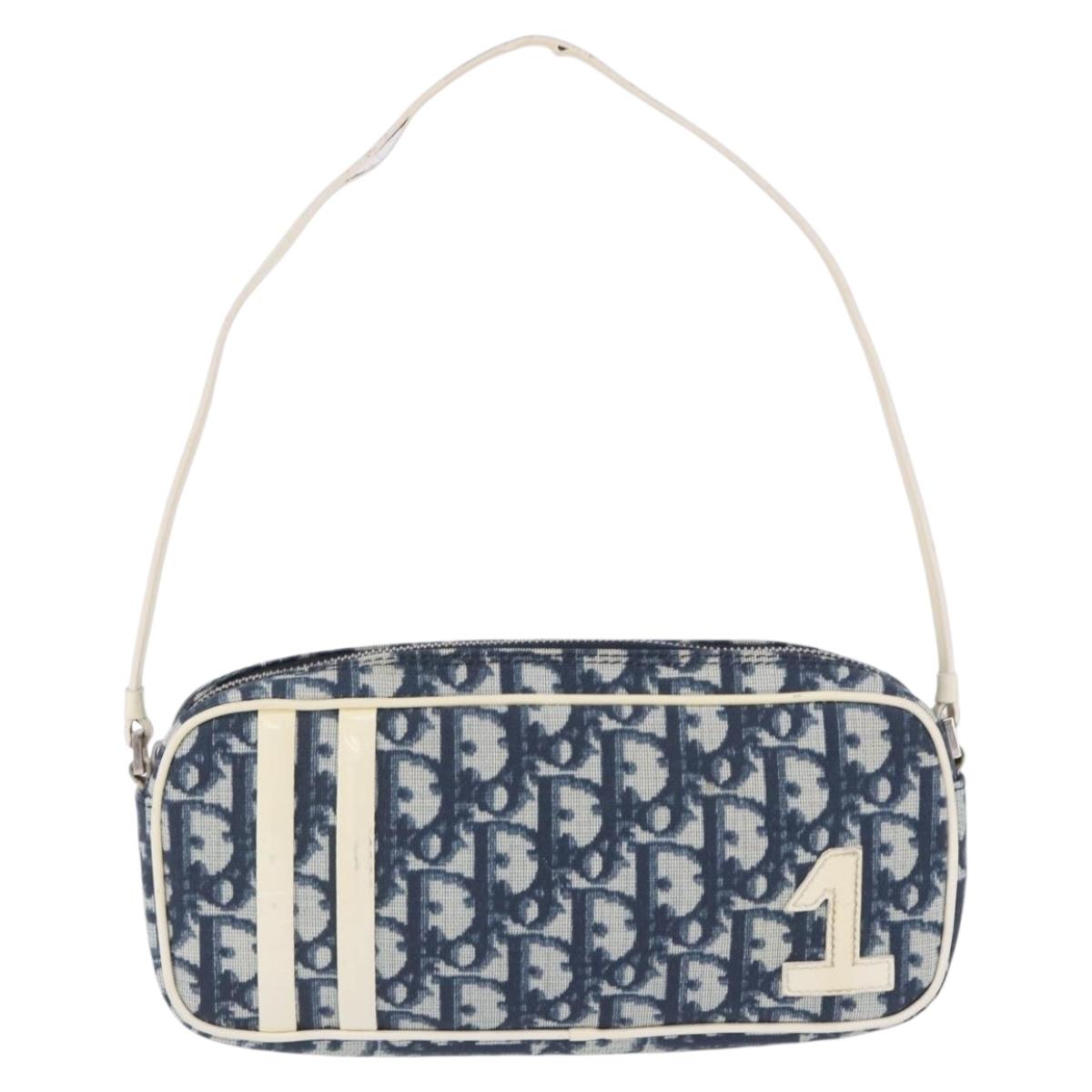 Christian Dior Trotter Hand Bag PVC Leather Blue White Auth 201159