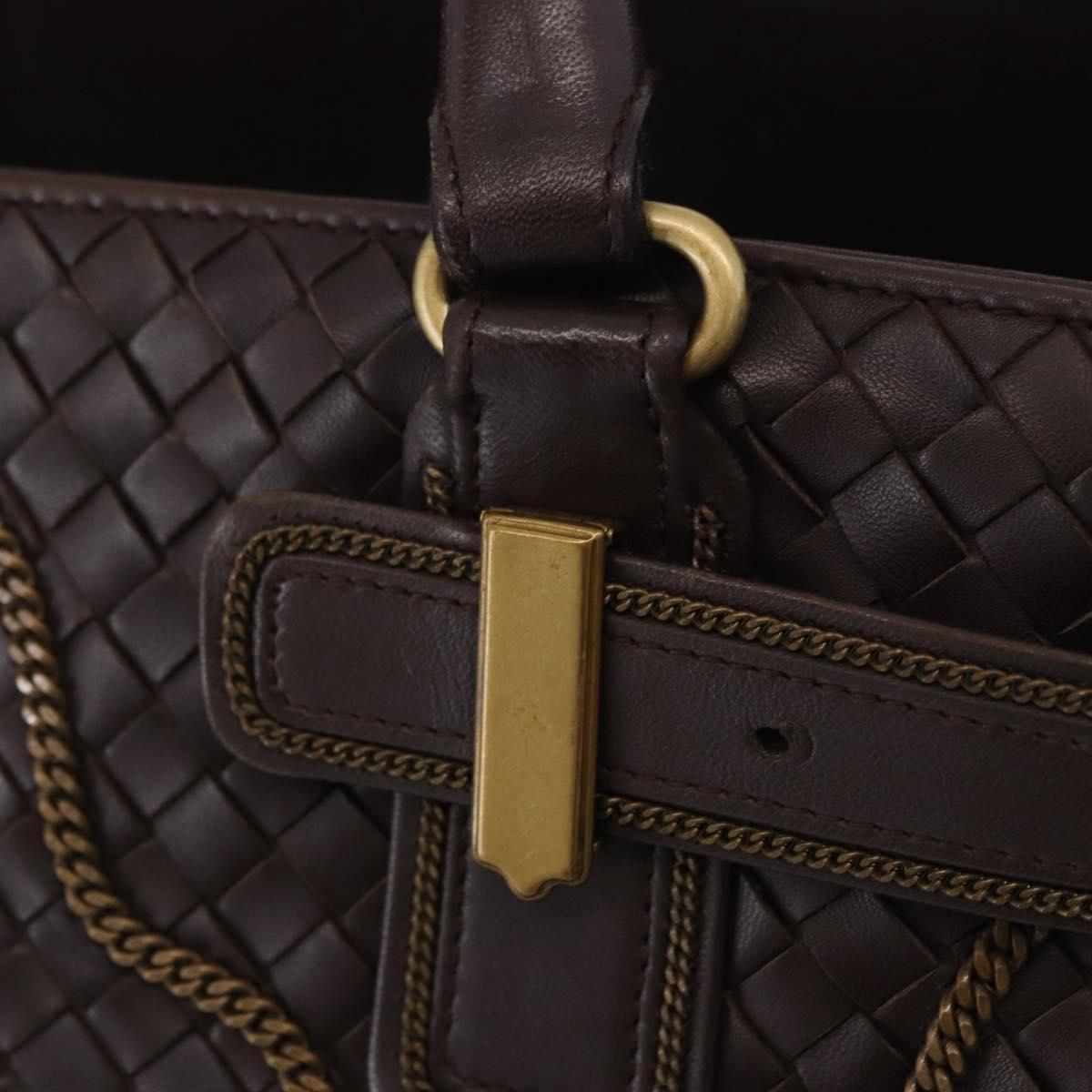 BOTTEGA VENETA INTRECCIATO Hand Bag Leather Brown Gold Tone 169754 Auth 201163V