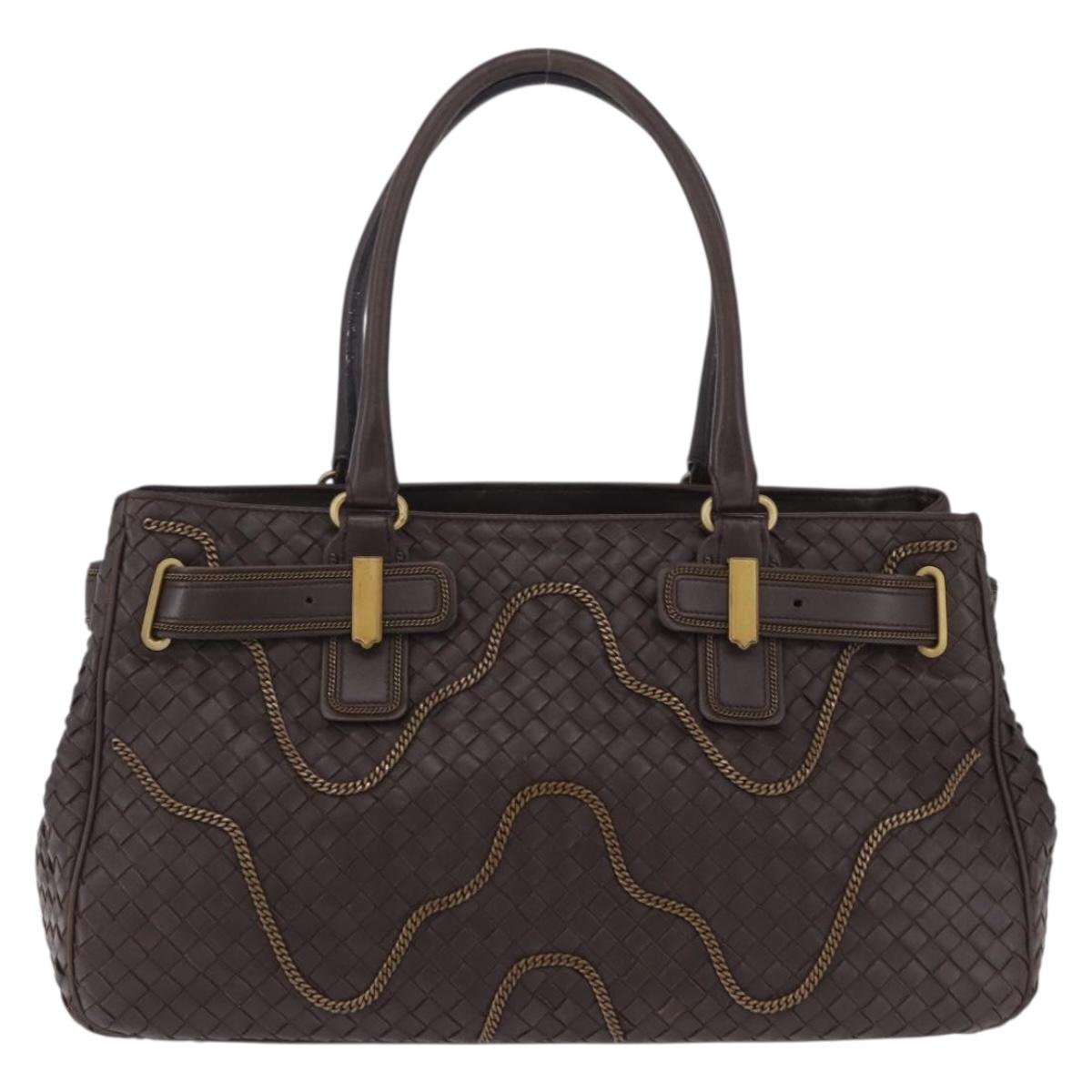 BOTTEGA VENETA INTRECCIATO Hand Bag Leather Brown Gold Tone 169754 Auth 201163V