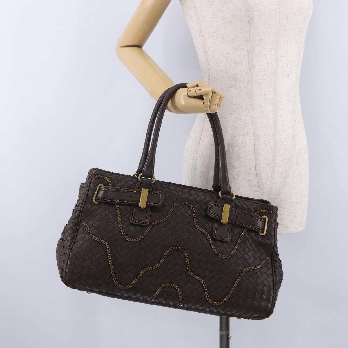 BOTTEGA VENETA INTRECCIATO Hand Bag Leather Brown Gold Tone 169754 Auth 201163V