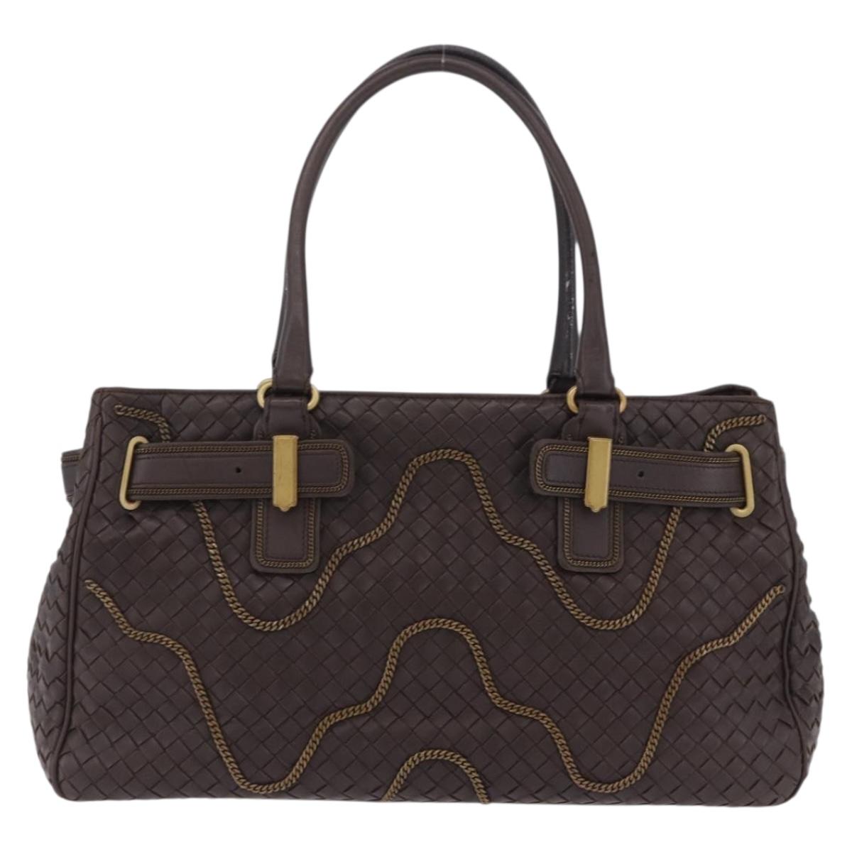 BOTTEGA VENETA INTRECCIATO Hand Bag Leather Brown Gold Tone 169754 Auth 201163V