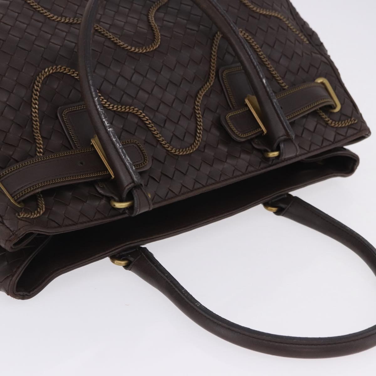 BOTTEGA VENETA INTRECCIATO Hand Bag Leather Brown Gold Tone 169754 Auth 201163V