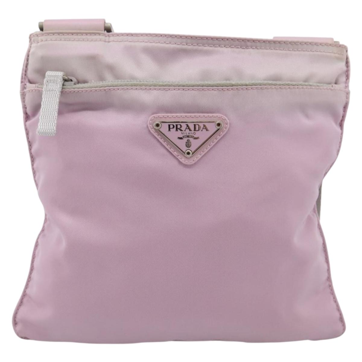 PRADA Shoulder Bag Nylon Pink Silver Auth 201164A