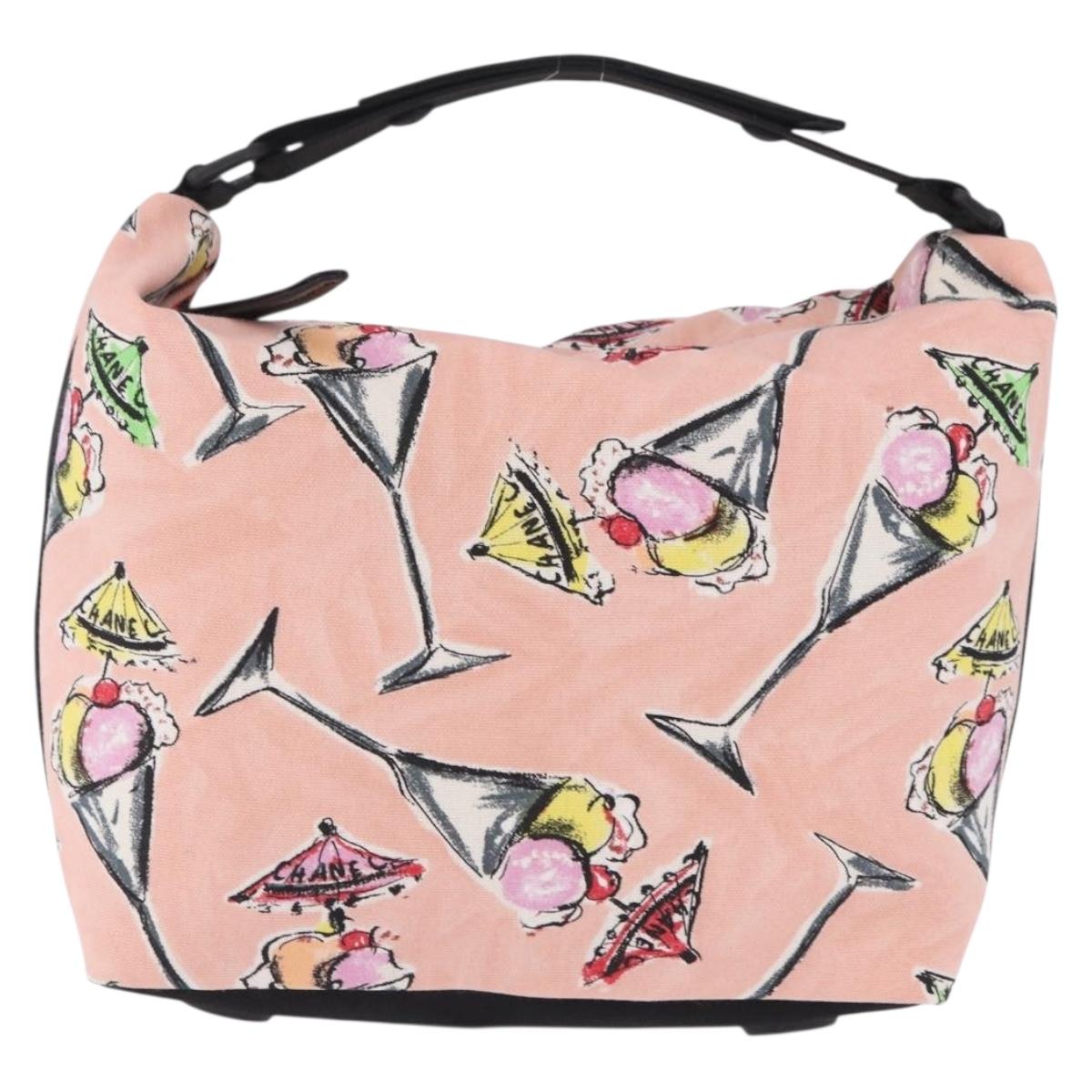 CHANEL Ice Cream Pattern Shoulder Bag Canvas Pink Black CC Auth 201171V