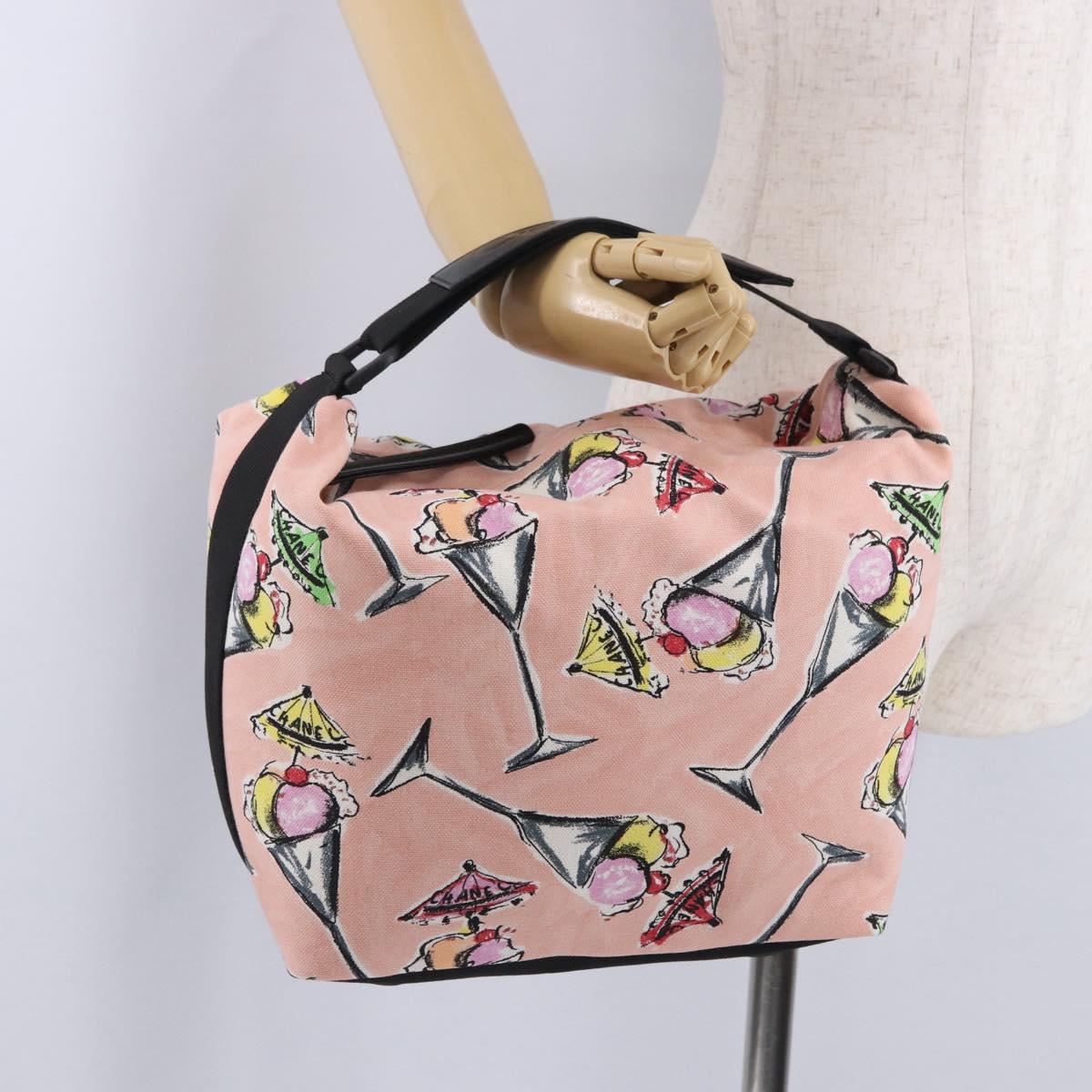 CHANEL Ice Cream Pattern Shoulder Bag Canvas Pink Black CC Auth 201171V