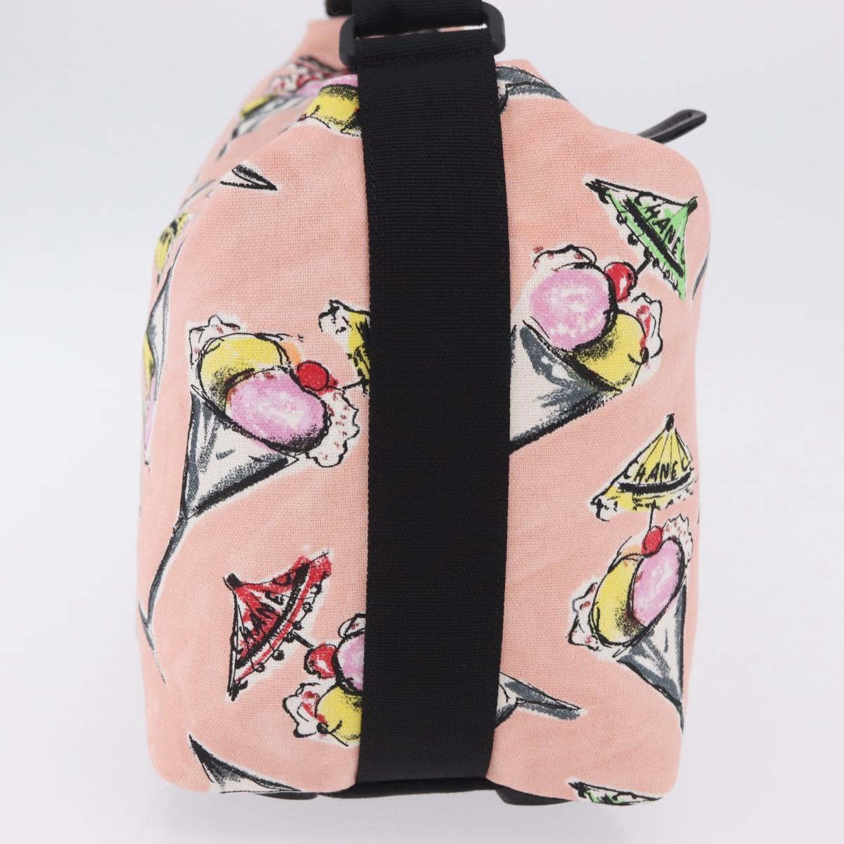 CHANEL Ice Cream Pattern Shoulder Bag Canvas Pink Black CC Auth 201171V