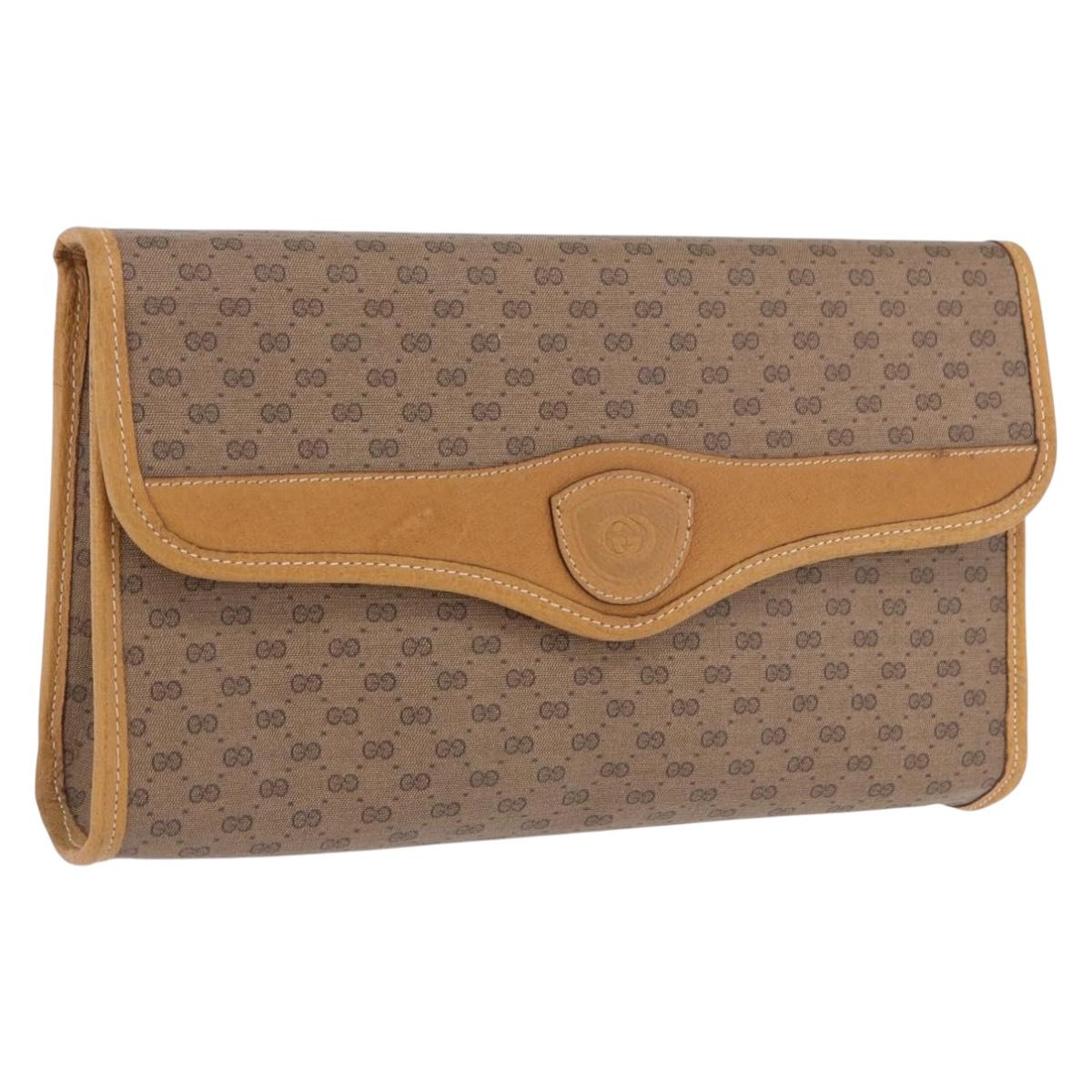 GUCCI Micro GG Shoulder Bag PVC Leather Beige Gold Tone 004 161 0670 Auth 201173