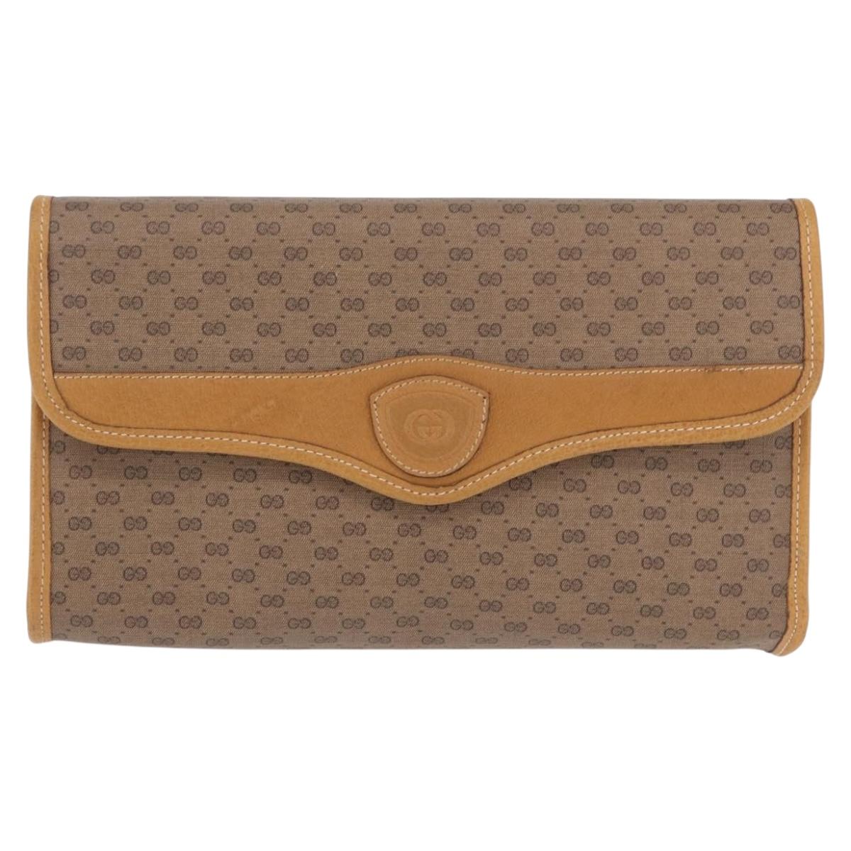 GUCCI Micro GG Shoulder Bag PVC Leather Beige Gold Tone 004 161 0670 Auth 201173