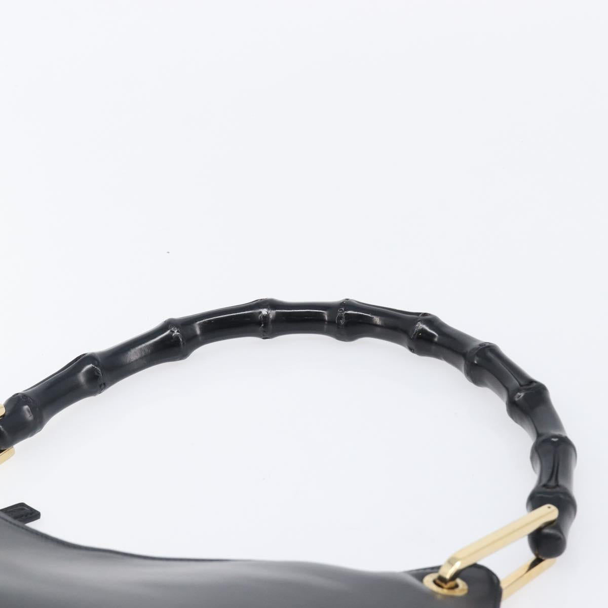GUCCI Bamboo Hand Bag Leather Black Gold Tone 001 3008 Auth 201175